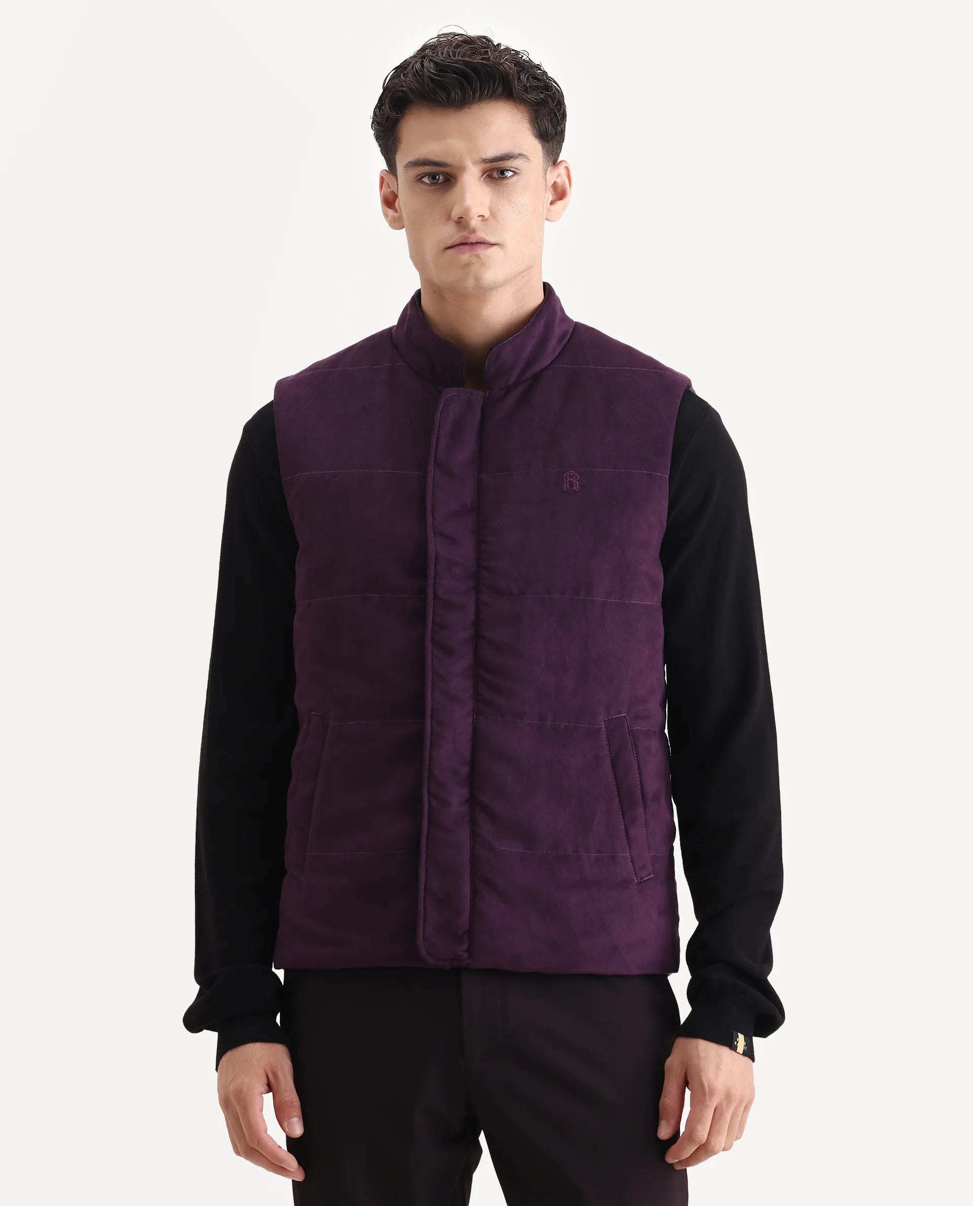 Rare Rabbit Men's Raldo-25 Purple Polyester Blend Fabric High Neck Regular Fit Plain Jacket