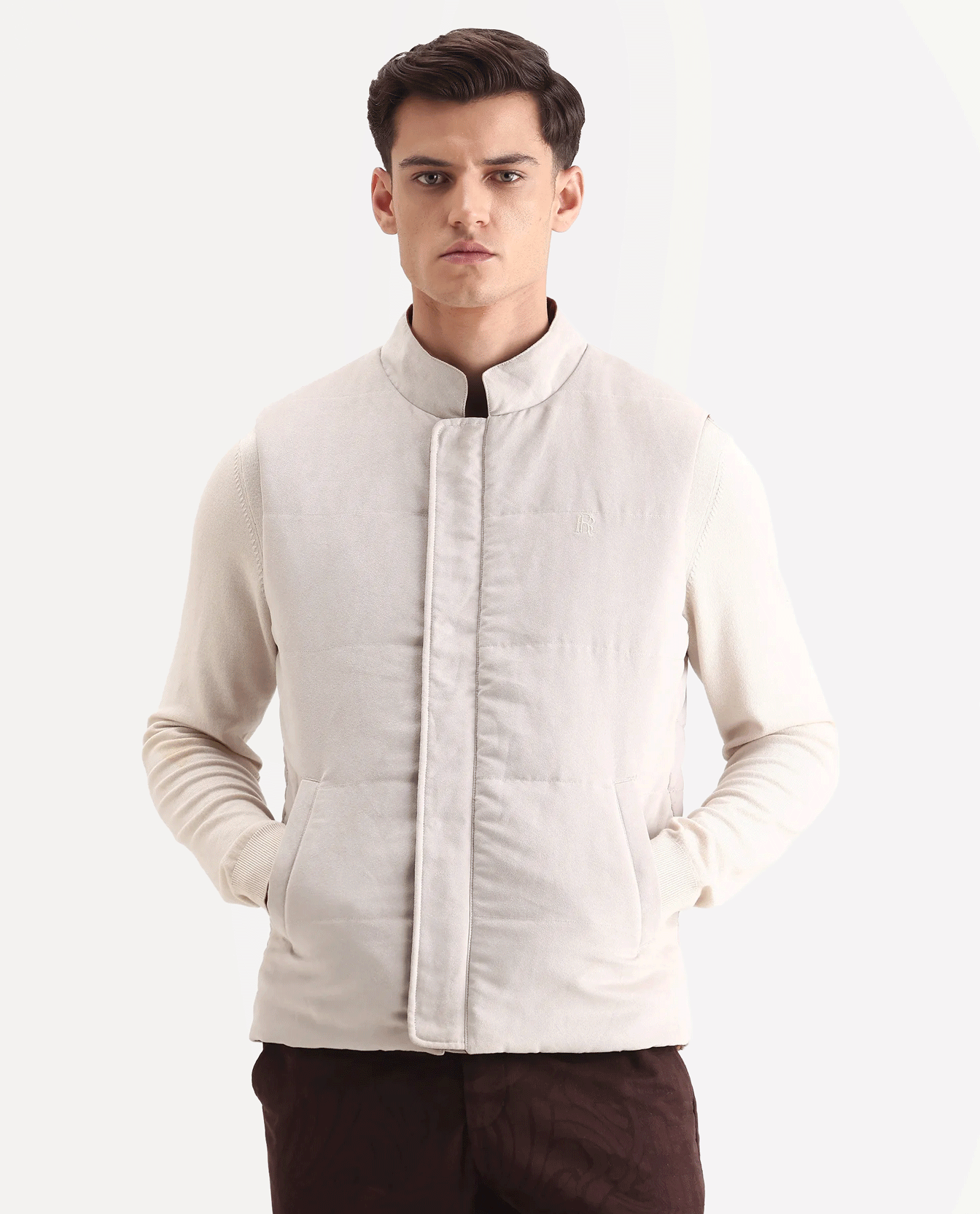 Rare Rabbit Men's Raldo-25 Off White Polyester Blend Fabric High Neck Regular Fit Plain Jacket