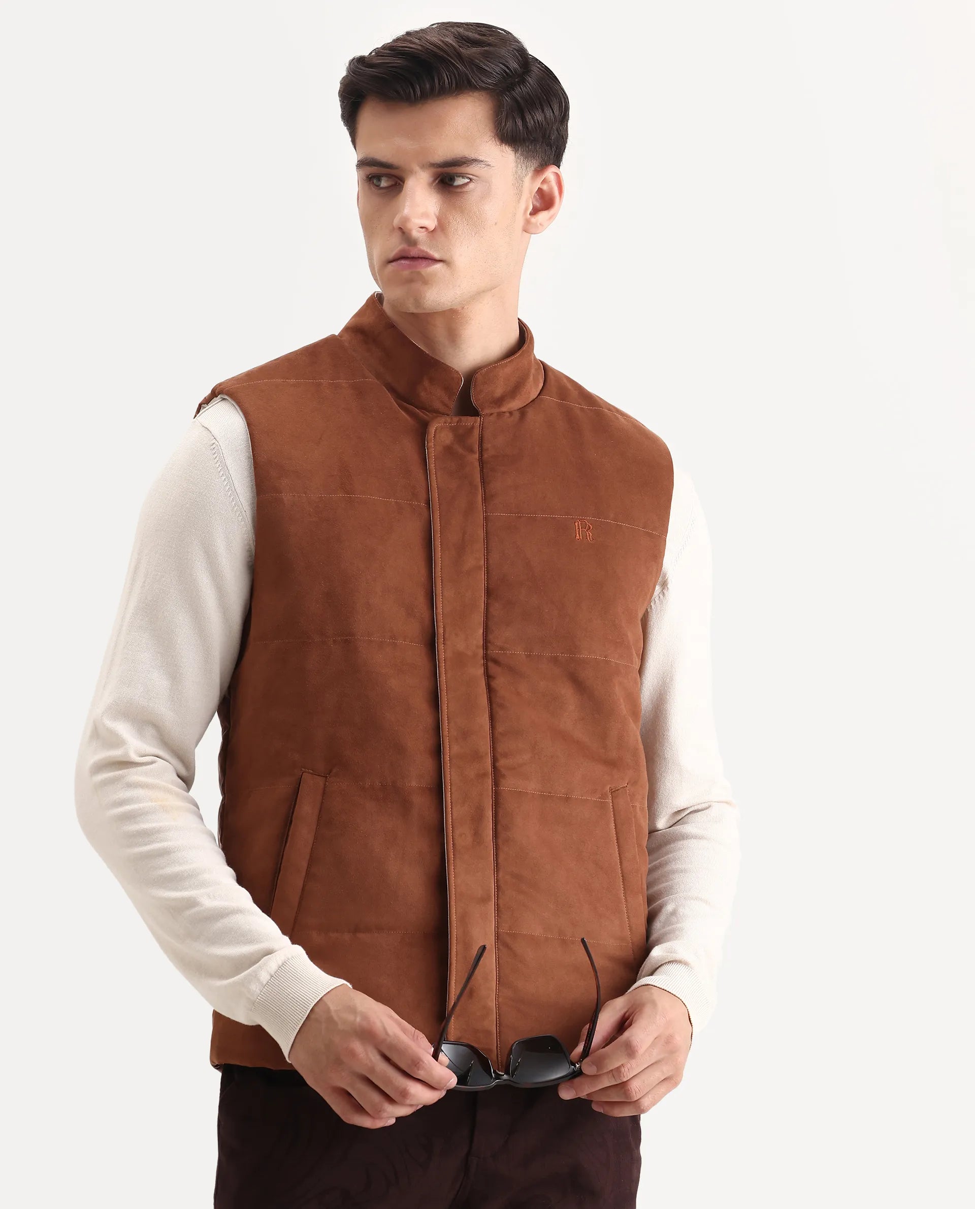 Rare Rabbit Men's Raldo-25 Off White Polyester Blend Fabric High Neck Regular Fit Plain Jacket