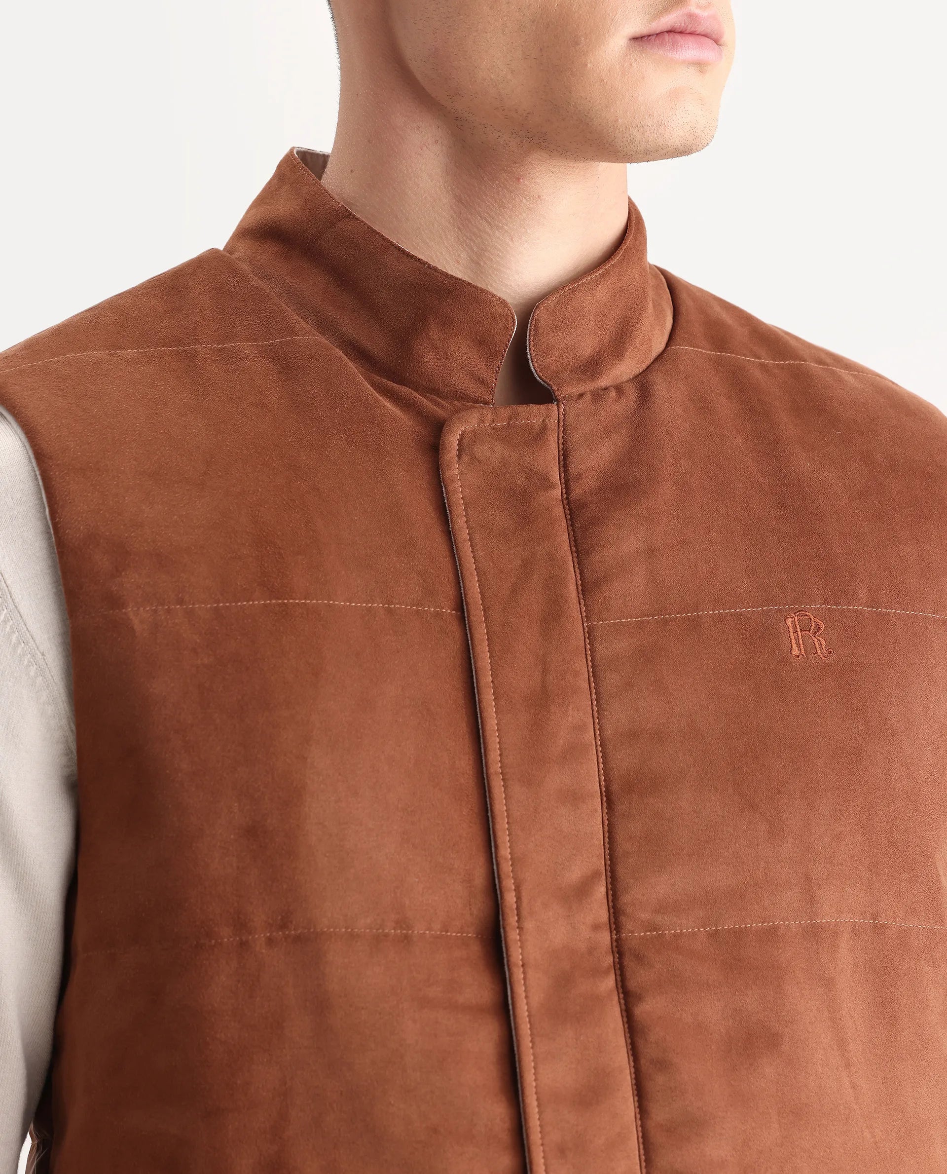 Rare Rabbit Men's Raldo-25 Off White Polyester Blend Fabric High Neck Regular Fit Plain Jacket