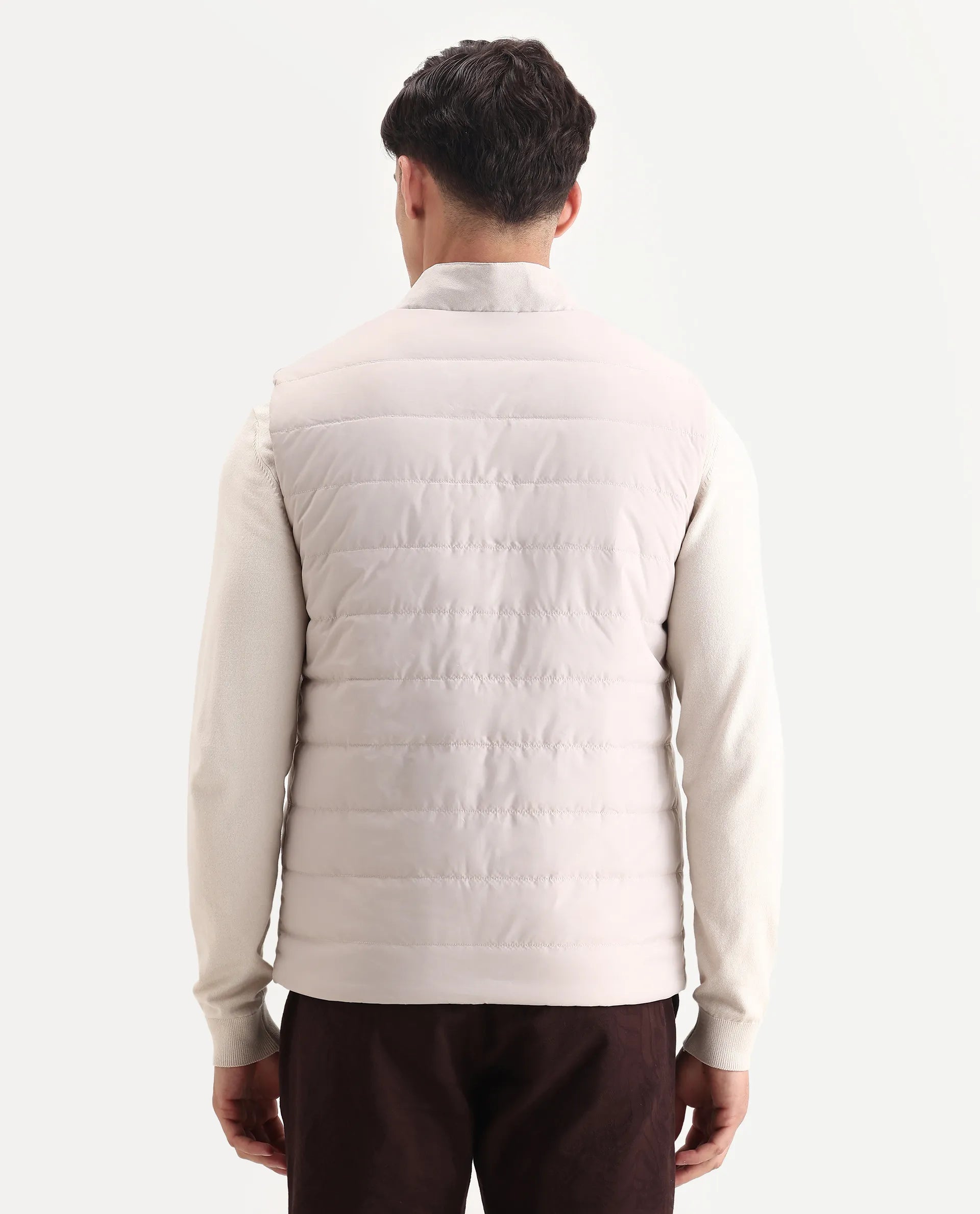 Rare Rabbit Men's Raldo-25 Off White Polyester Blend Fabric High Neck Regular Fit Plain Jacket