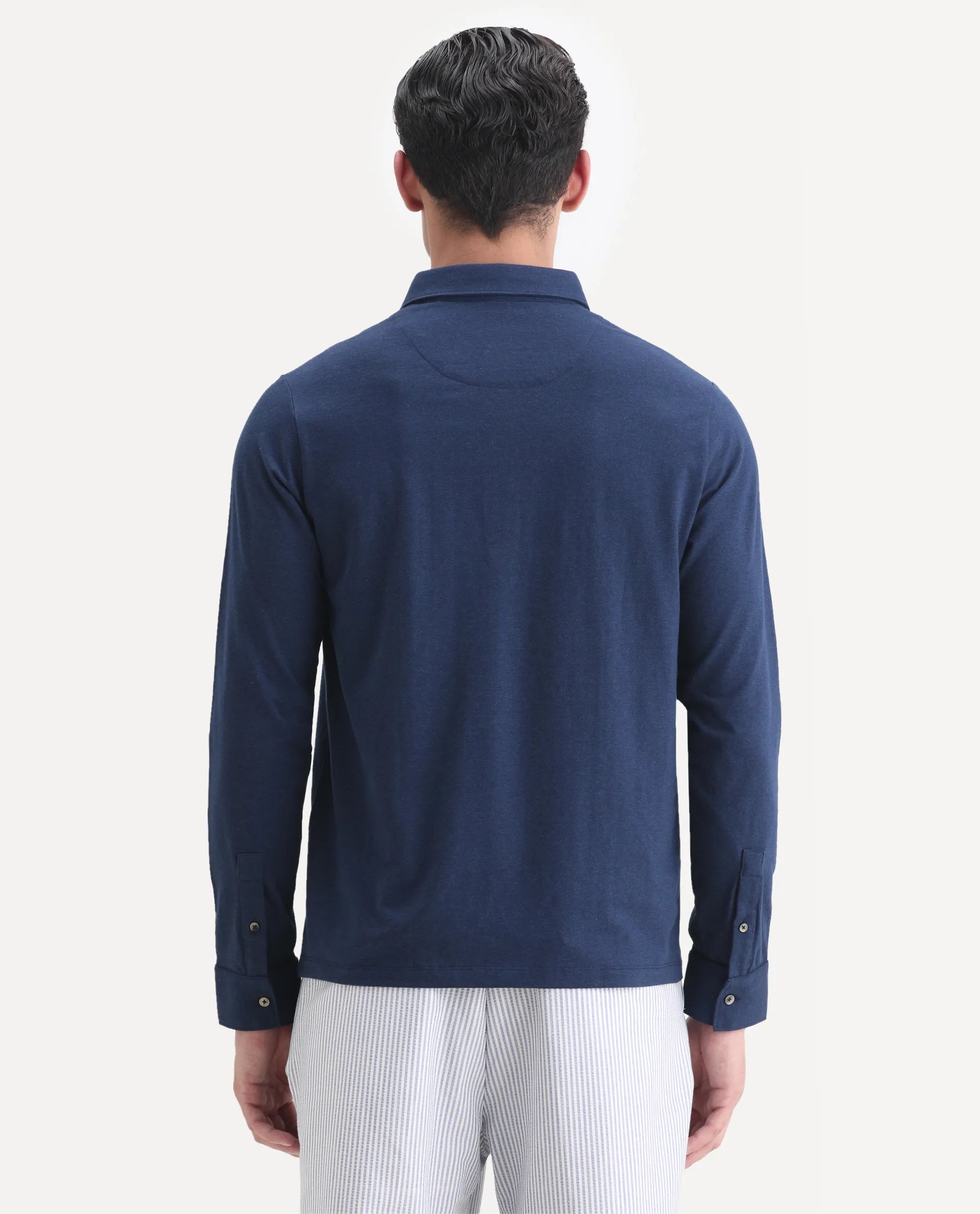 Rare Rabbit Men's Ralfet Navy Cotton Embroidered Regular Fit Full Sleeve Polo