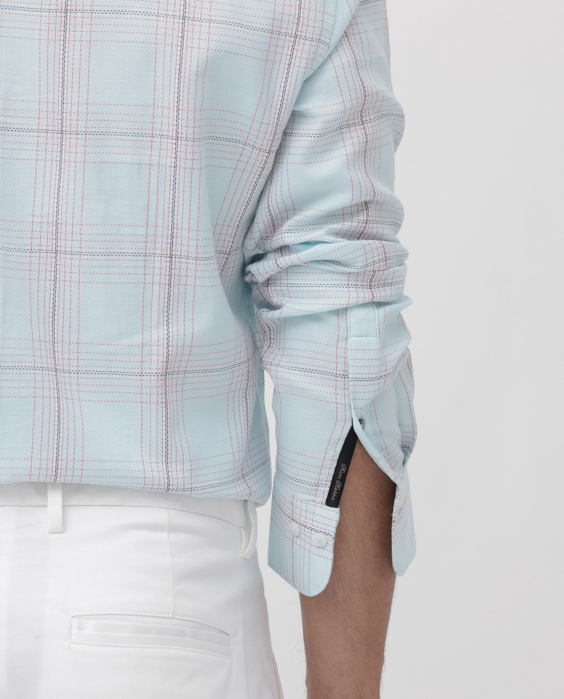 Rare Rabbit Mens Raul Light Blue Cotton Fabric Full Sleeves Checks Shirt