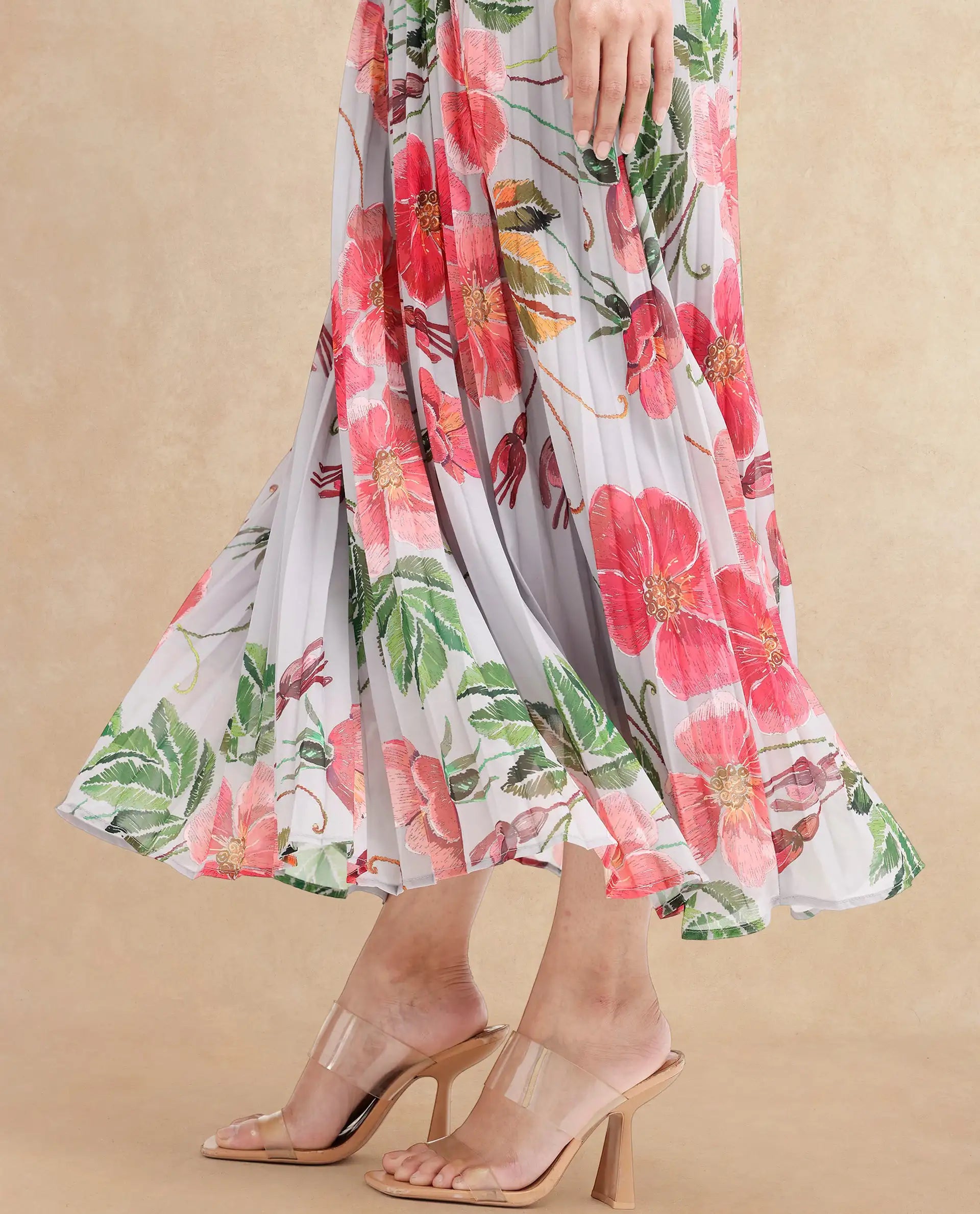 Rareism Women Rango Multi Flared Floral Print Maxi pleated Skirt