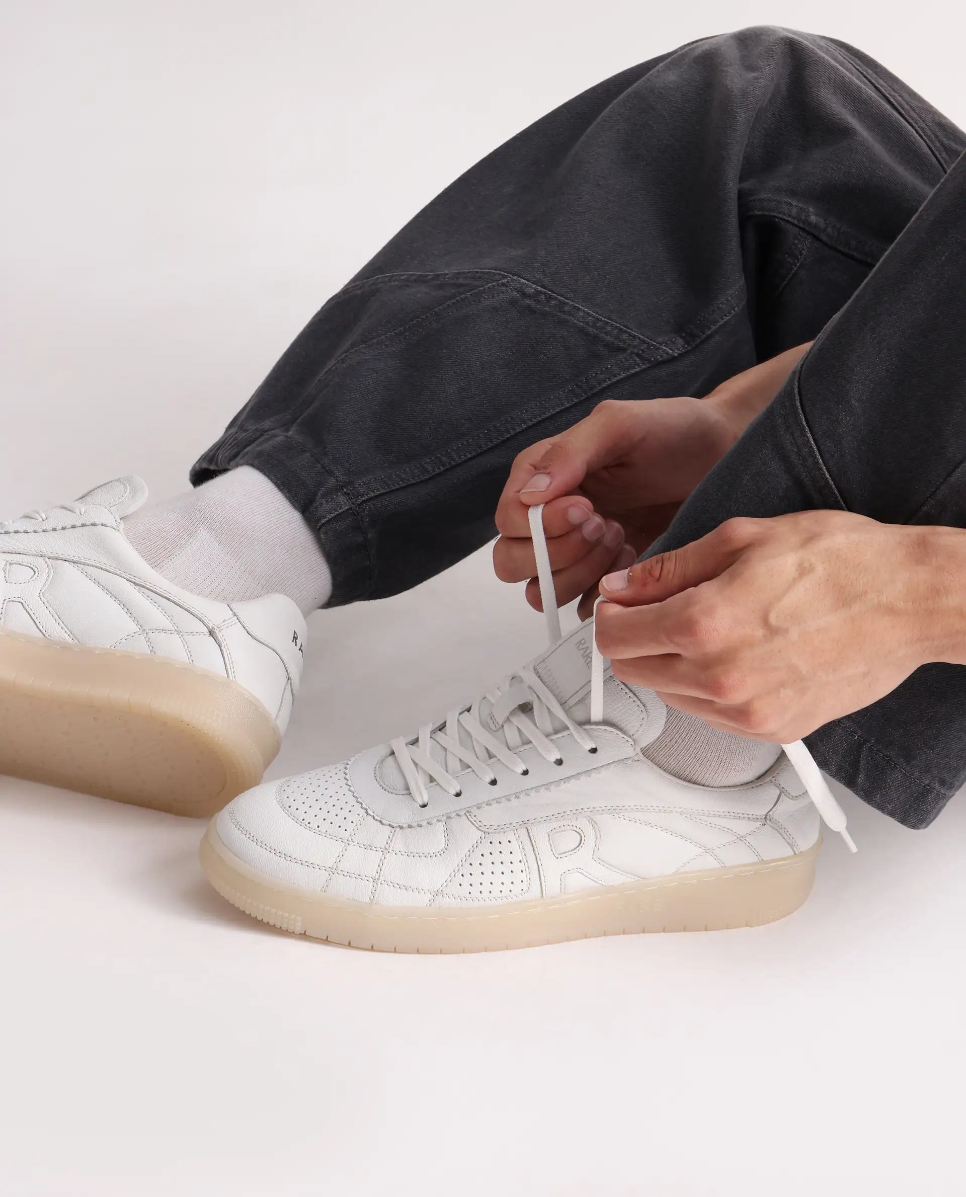 Rare Rabbit Men's Rango White Leather Lace-Up Closure Sneaker