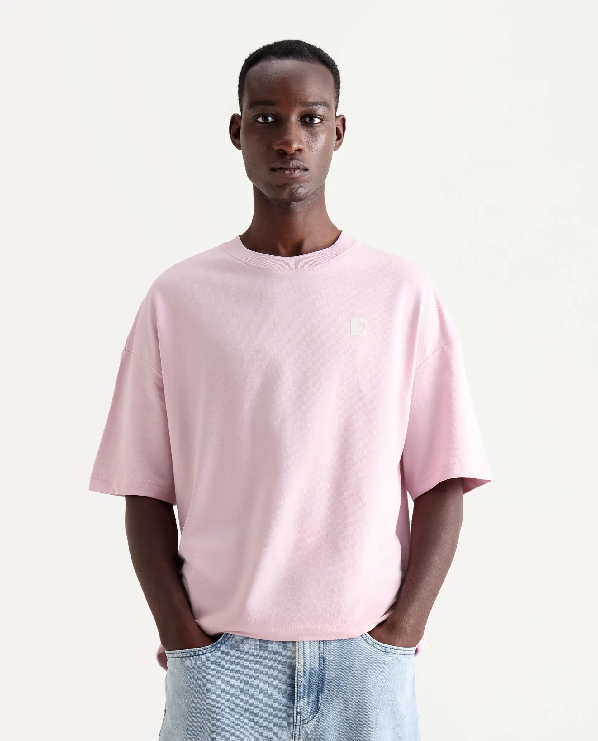 Rare Rabbit Men's Rano Pink Cotton Graphic Print Oversized Fit Half Sleeve Crew Neck T-Shirt