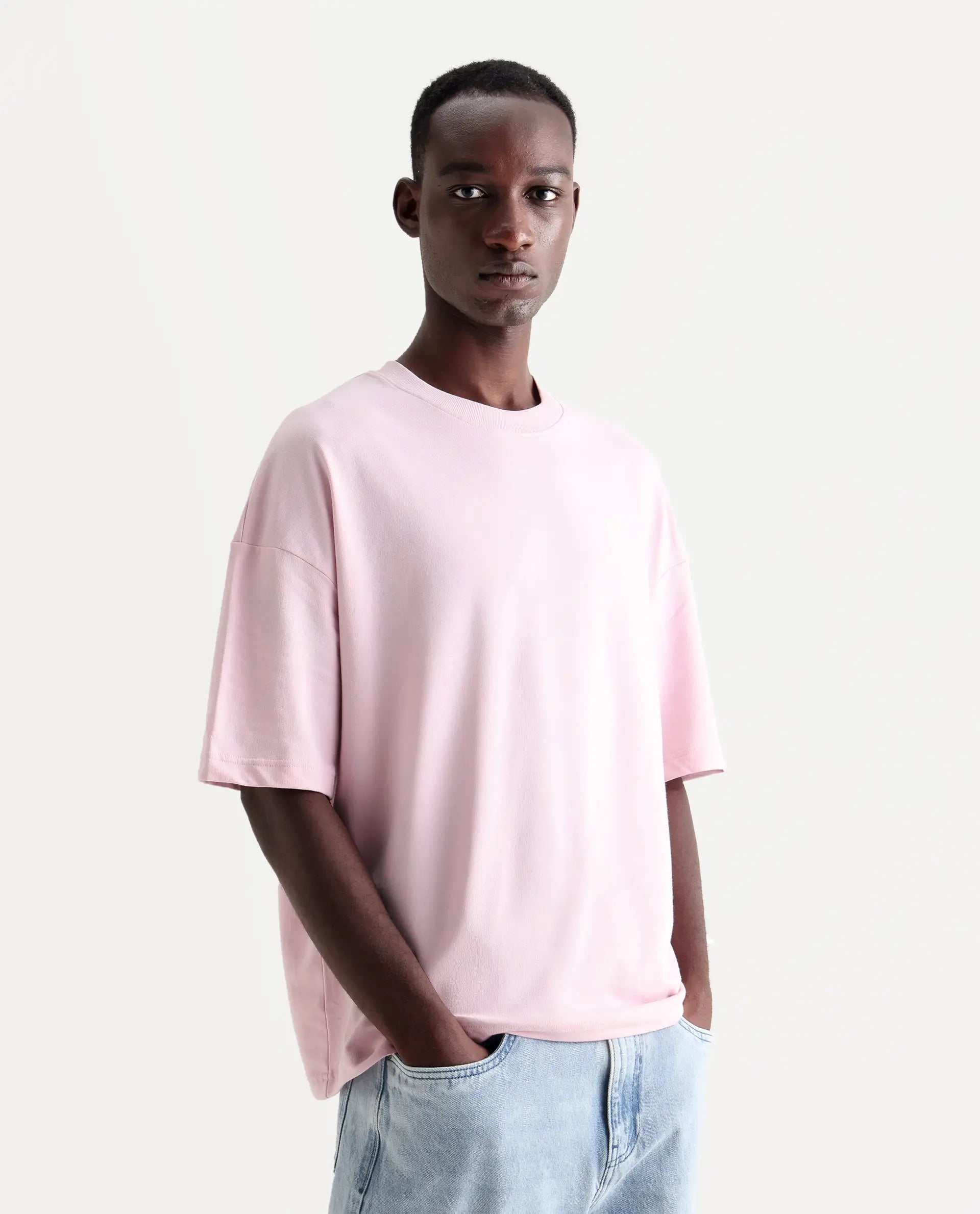 Rare Rabbit Men's Rano Pink Cotton Graphic Print Oversized Fit Half Sleeve Crew Neck T-Shirt