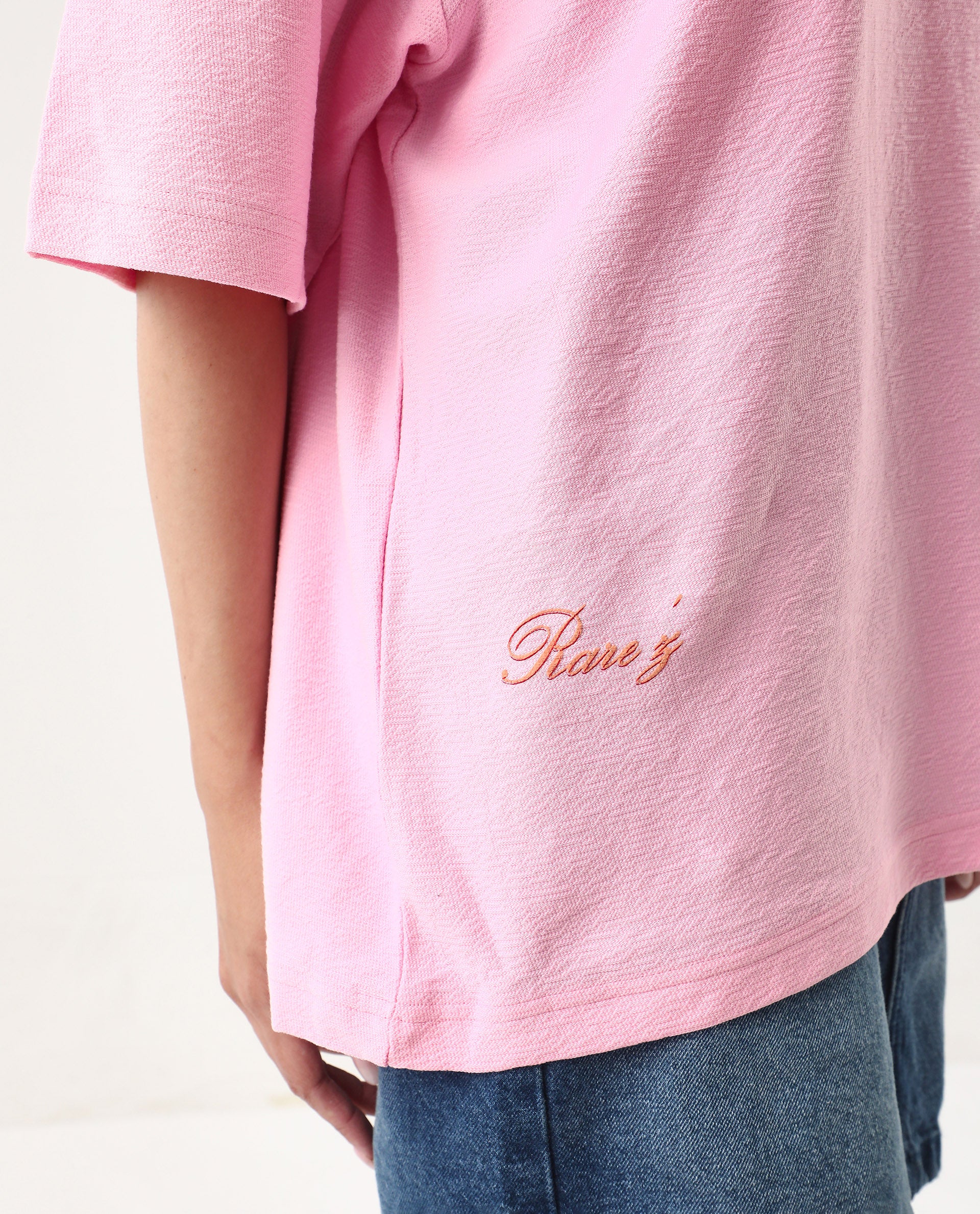 Rareism Women's Ransa Pink Cotton Graphic Print Oversized T-Shirt