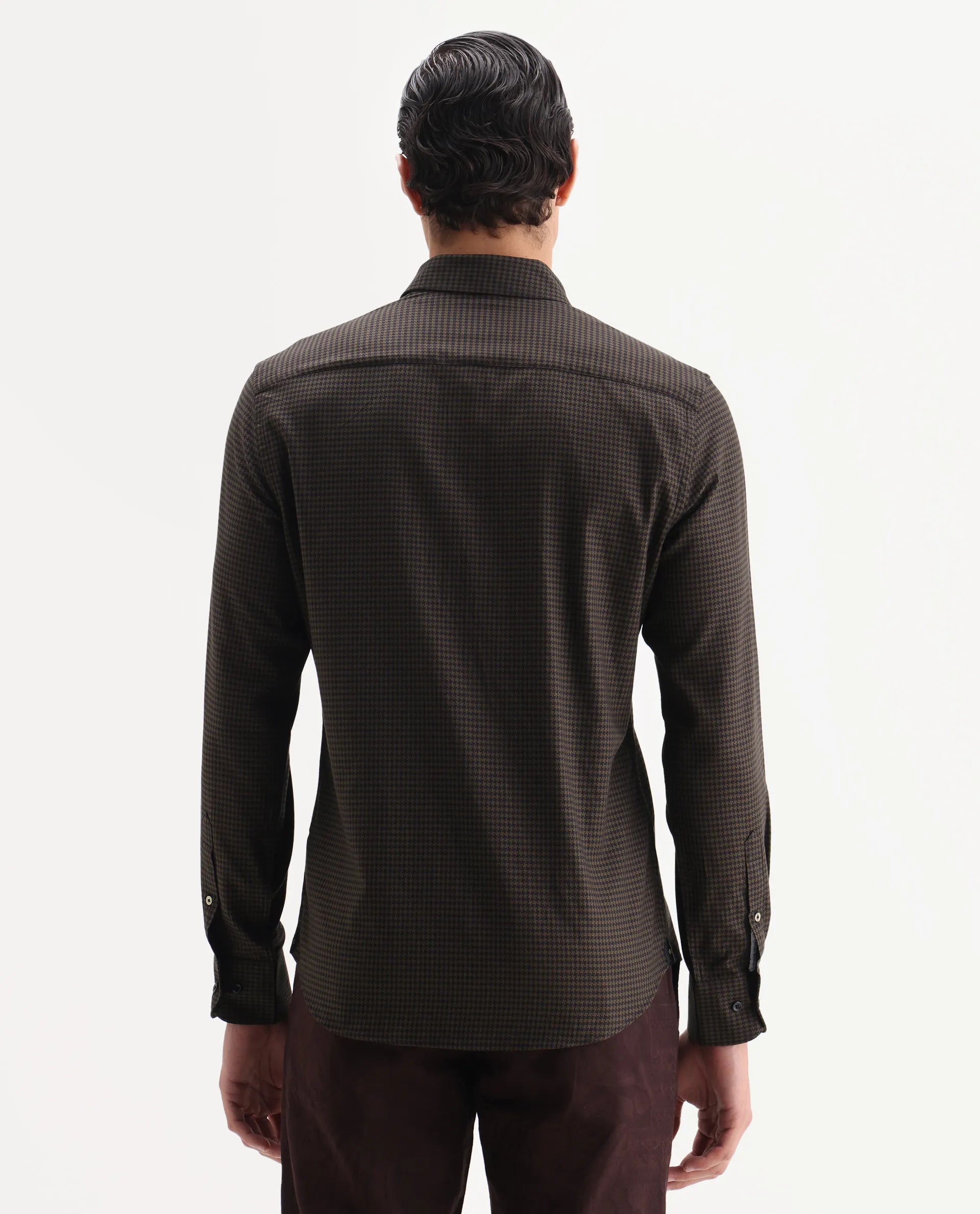 Rare Rabbit Men's Rapid-25 Brown Cotton Fabric Collared Neck Regular Fit Checks Shirt