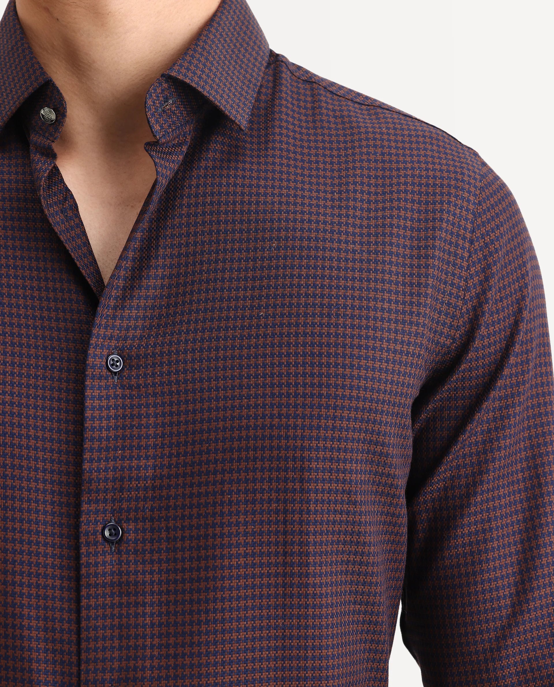 Rare Rabbit Men's Rapid Dark Brown Cotton Plain Regular Fit Full Sleeve Collared Shirt