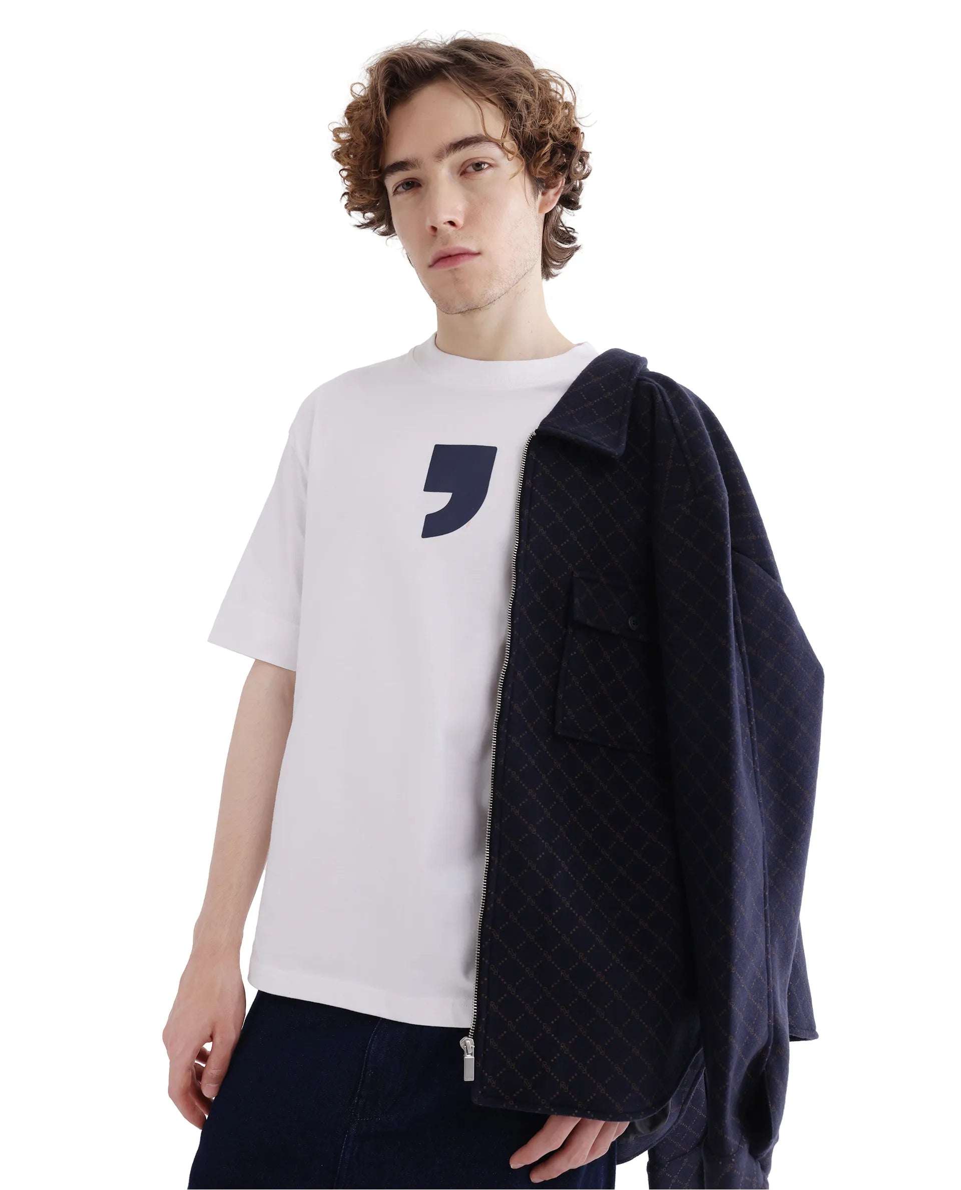 Rare Rabbit Men's Rare'z White Short Sleeve Crew Neck Oversized Fit T-Shirt