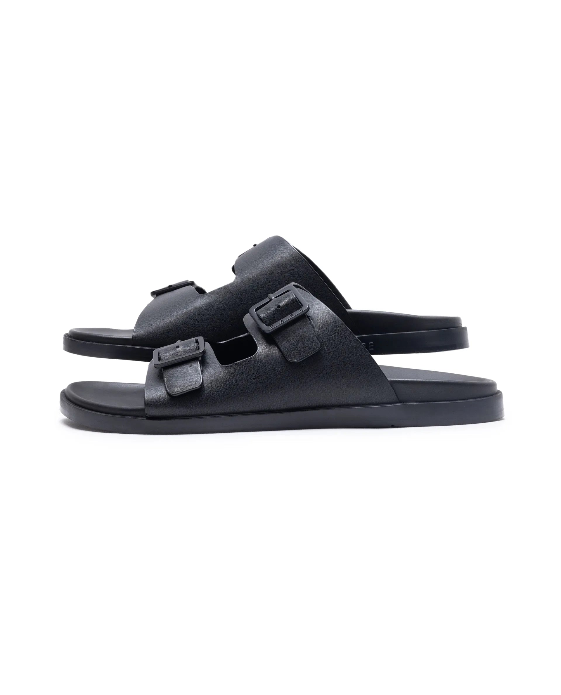 Rare Rabbit Men's Raro Black Leather Slip-On Closure Sandal