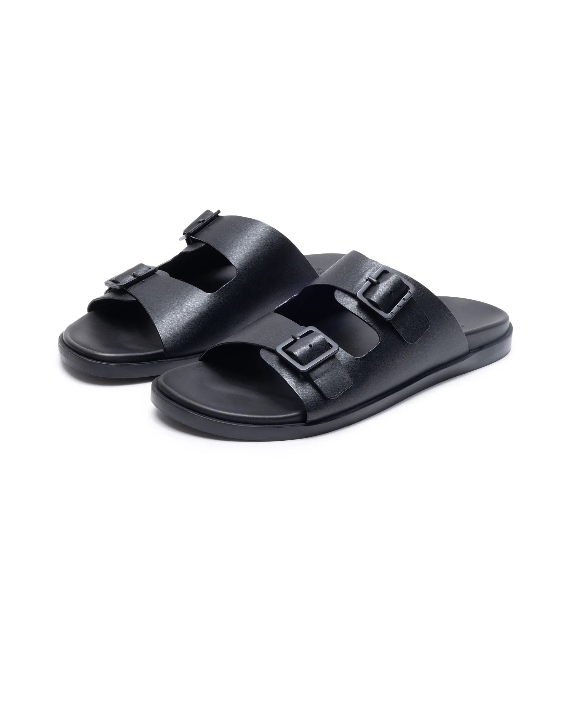 Rare Rabbit Men's Raro Black Leather Slip-On Closure Sandal