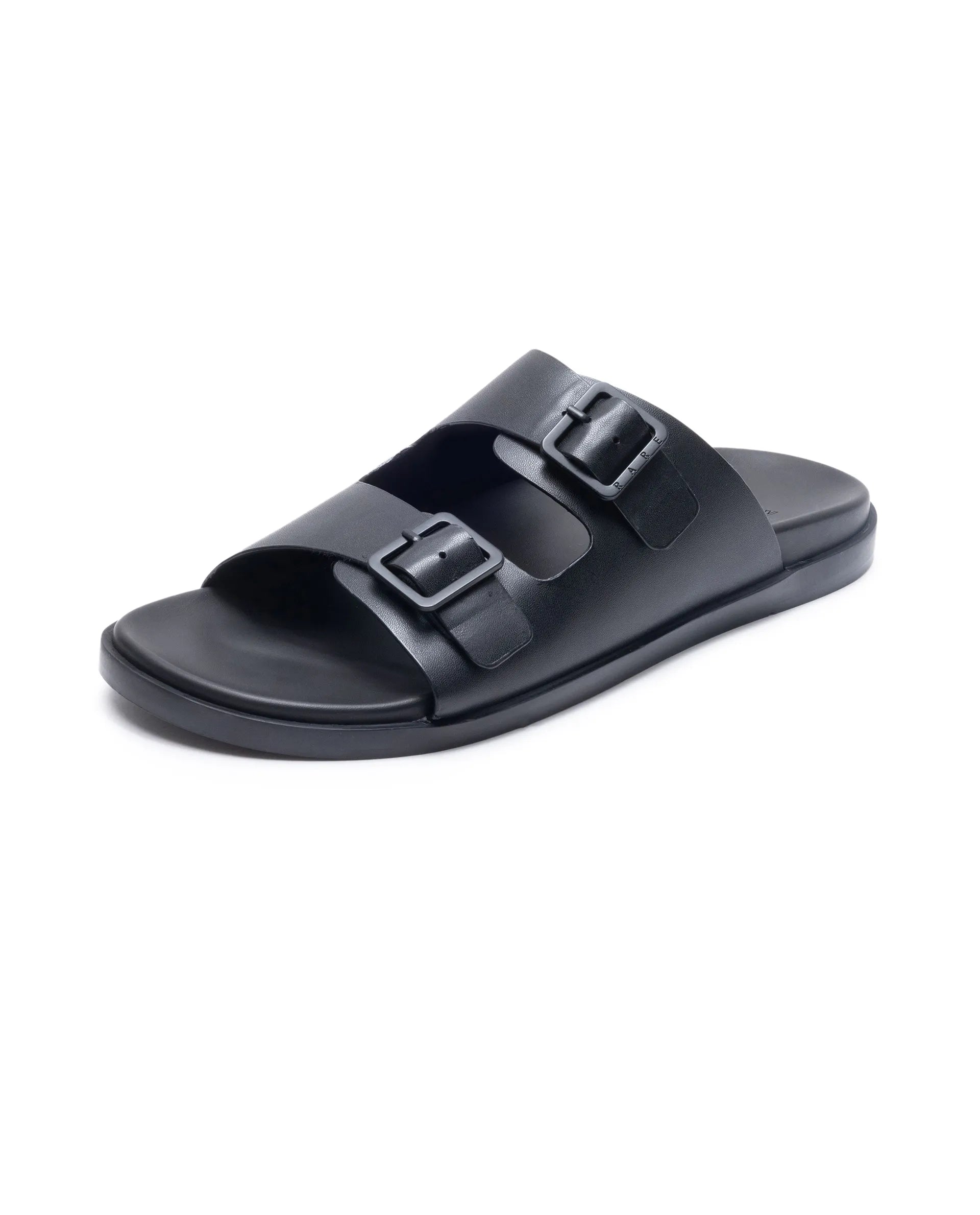 Rare Rabbit Men's Raro Black Leather Slip-On Closure Sandal