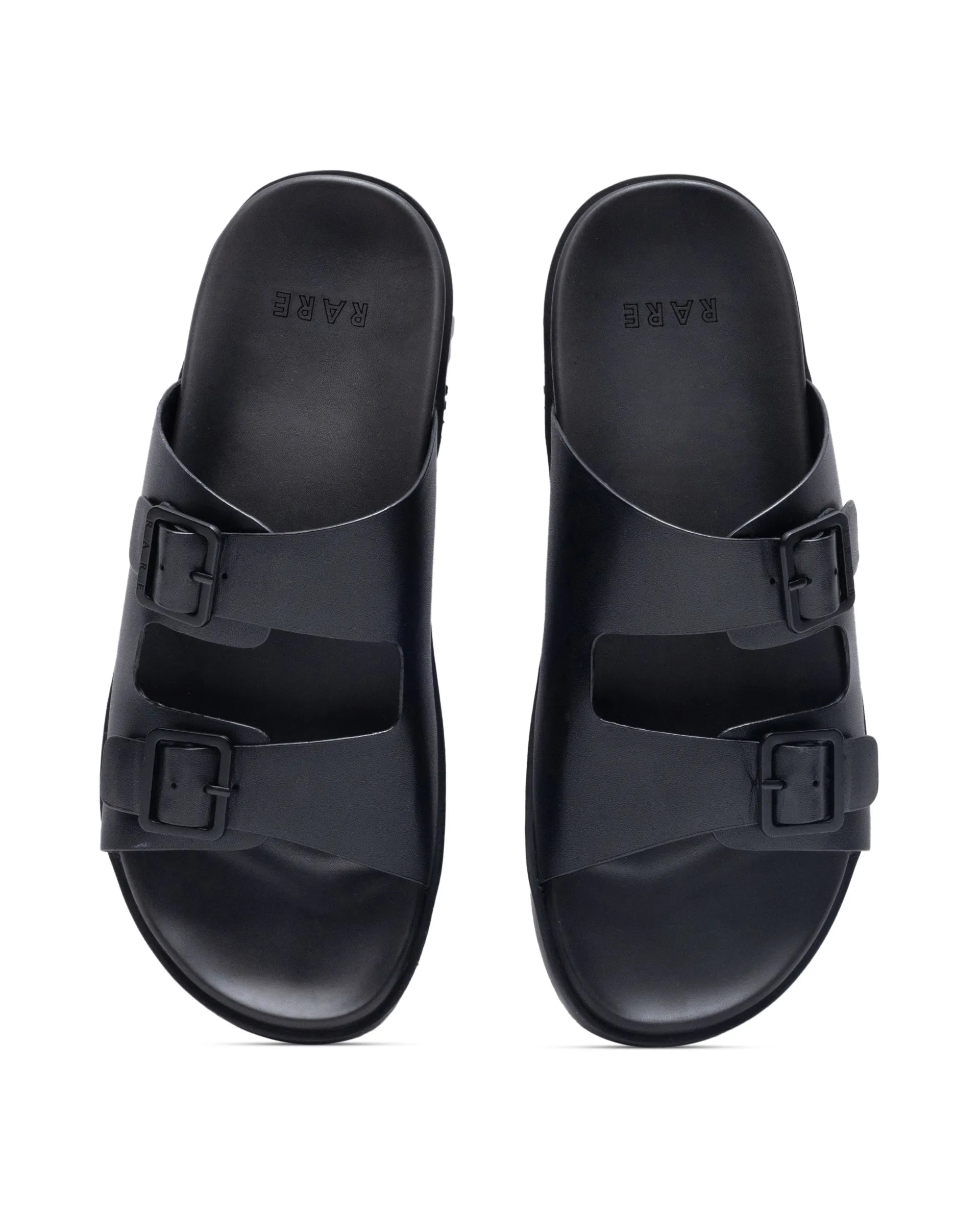 Rare Rabbit Men's Raro Black Leather Slip-On Closure Sandal