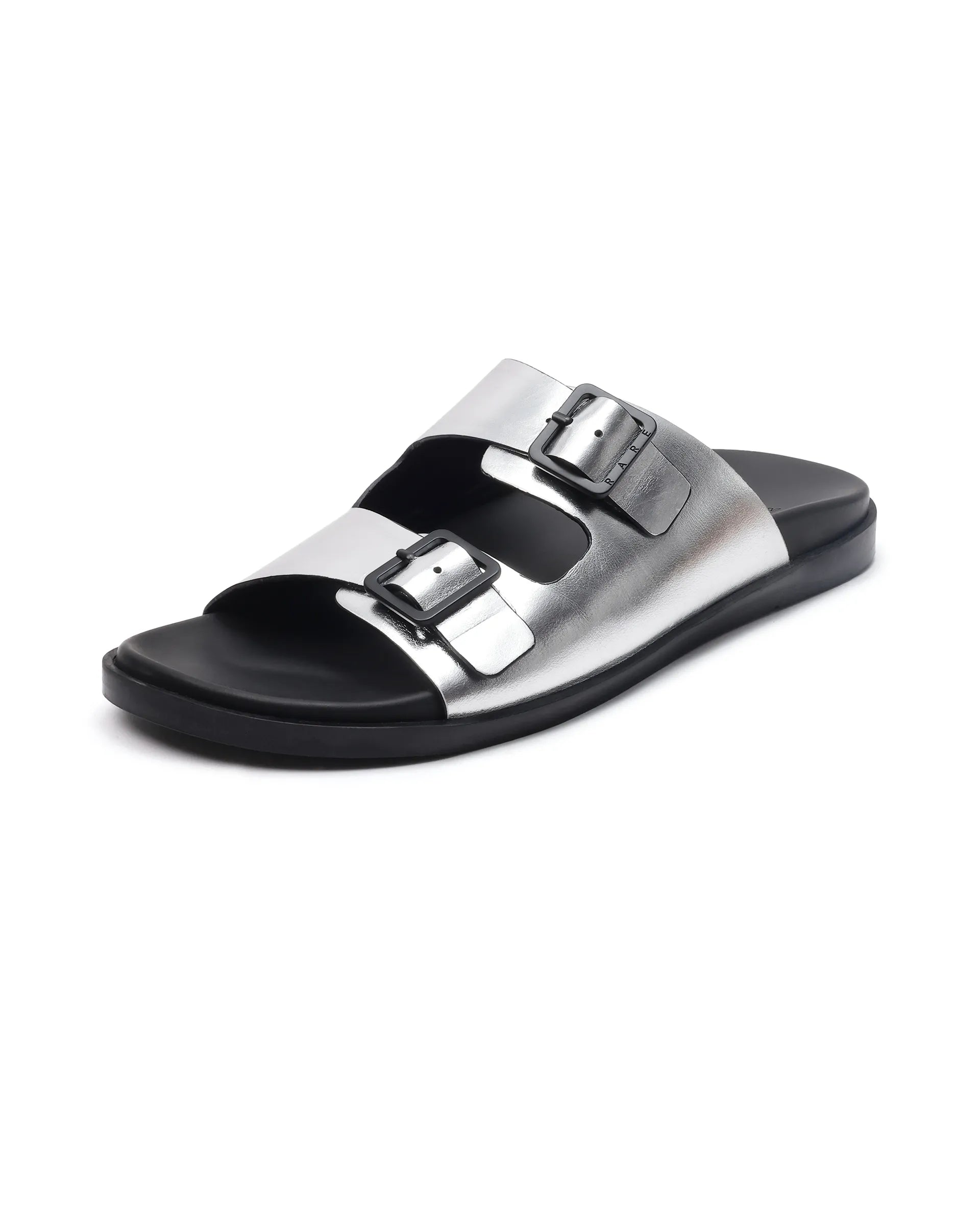 Rare Rabbit Men's Raro Silver Leather Slip-On Closure Sandal