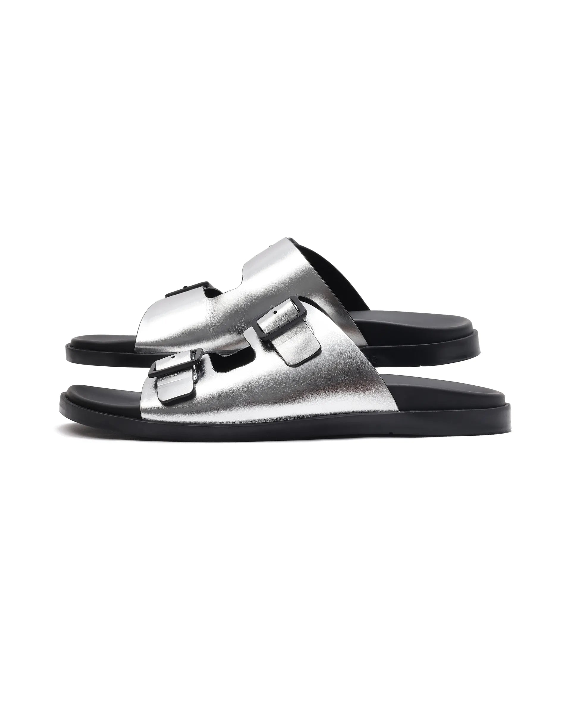 Rare Rabbit Men's Raro Silver Leather Slip-On Closure Sandal