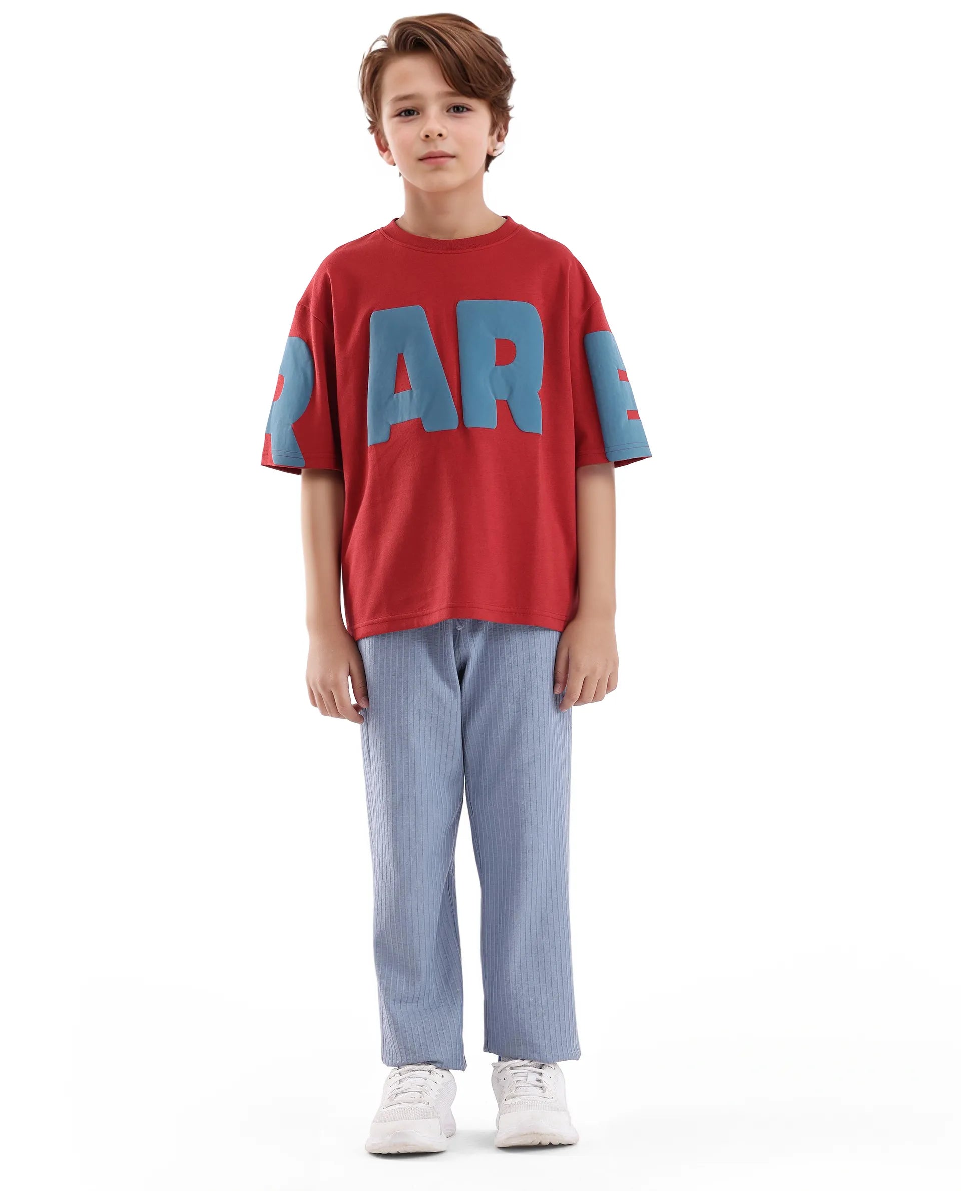 Rare Ones Kids Ras Dark Red Cotton Short Sleeve Crew Neck Placement Print Boxy Fit T-Shirt