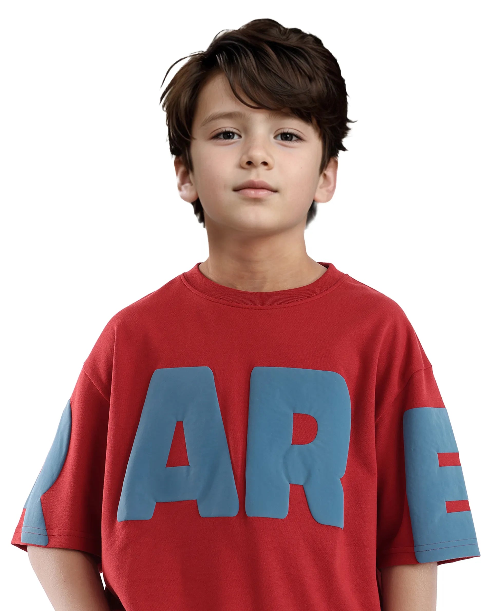 Rare Ones Kids Ras Dark Red Cotton Short Sleeve Crew Neck Placement Print Boxy Fit T-Shirt