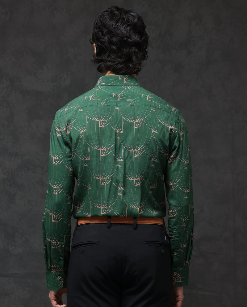 Rare Rabbit Men's Rasou Green Viscose Fabric Full Sleeves Tropical Print Shirt