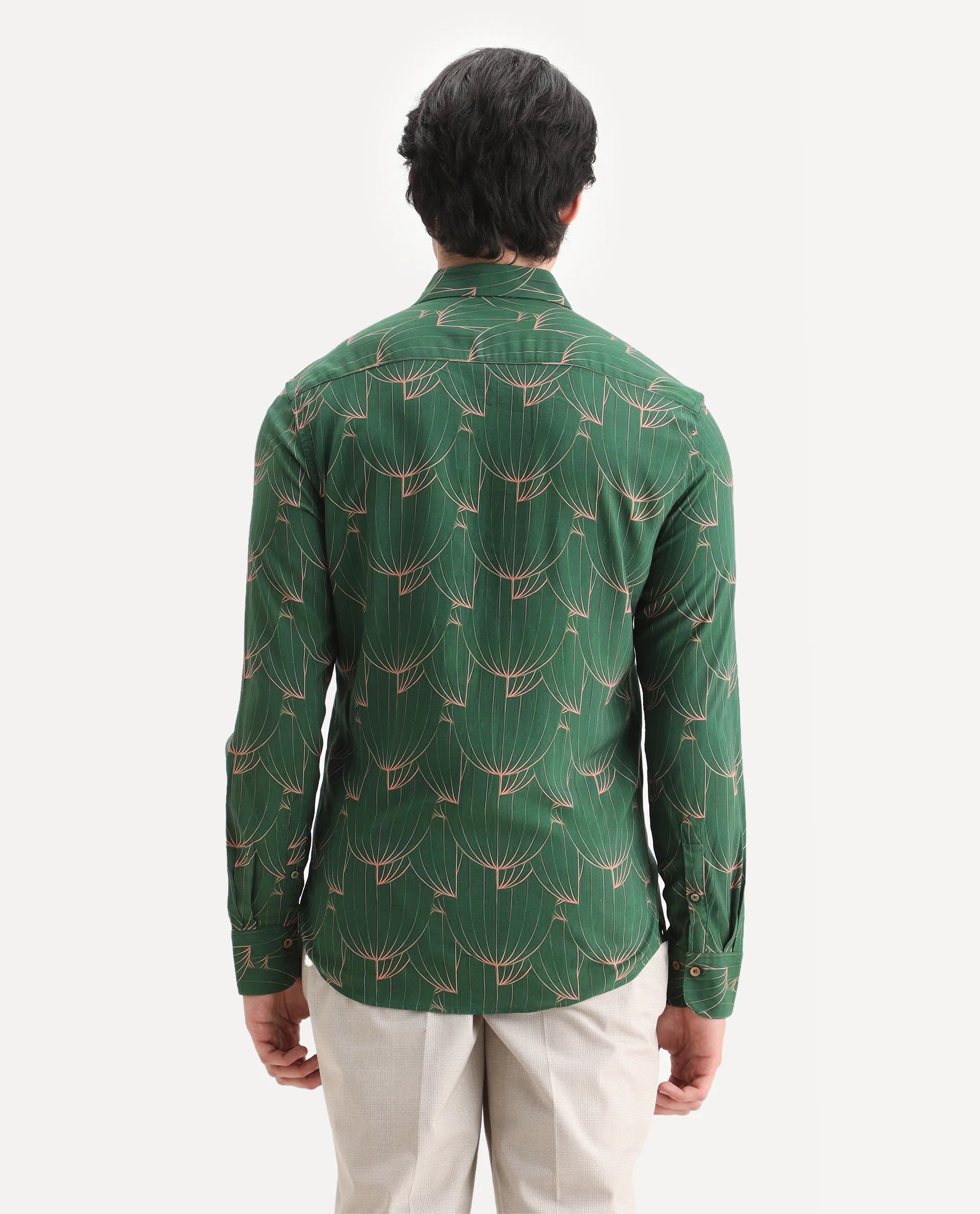 Rare Rabbit Men's Guild Statement Rasou Green Viscose Tropical Print Regular Fit Full Sleeve Collared Shirt