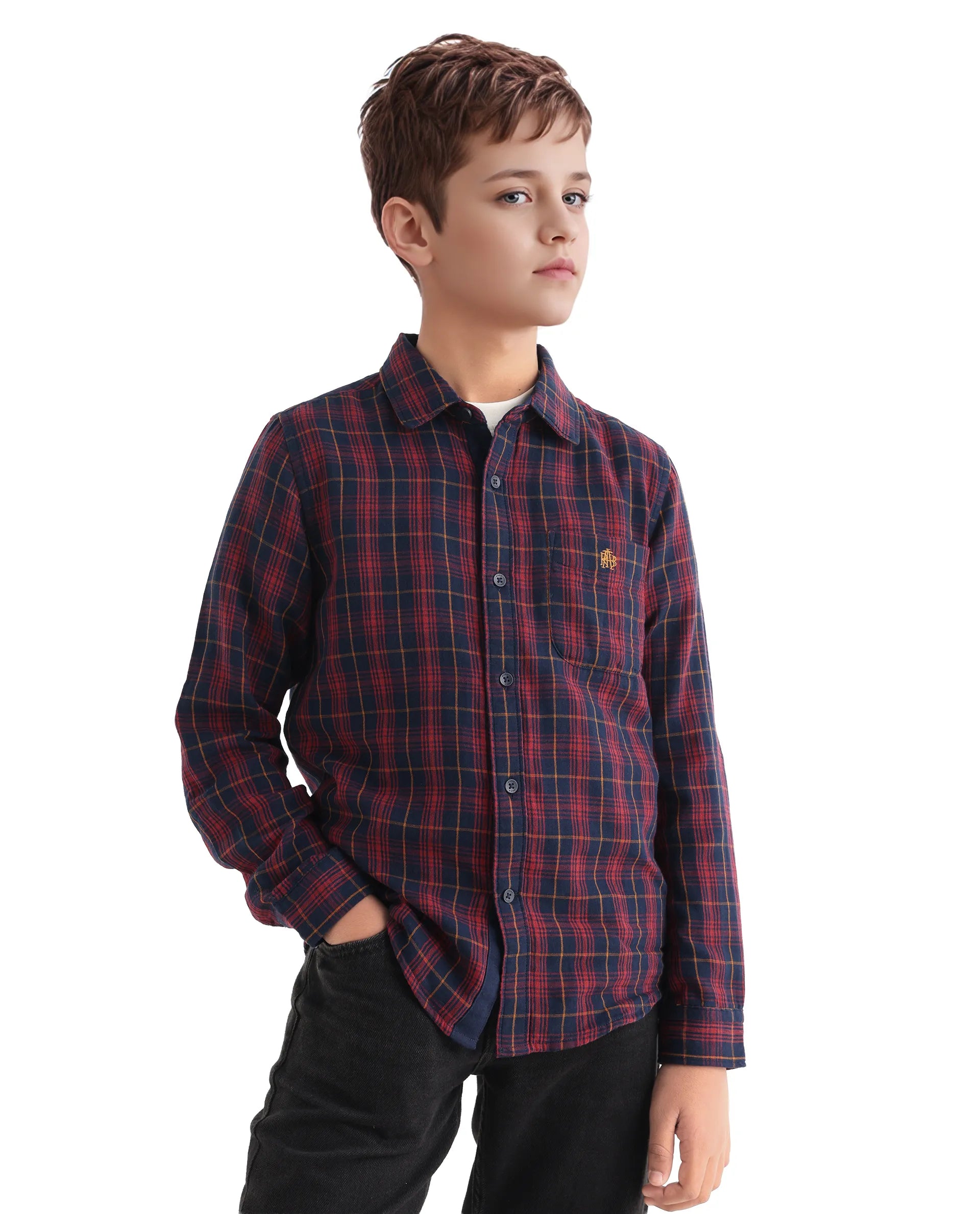 Rare Ones Kids Rava Navy Cotton Checked Button Closure Regular Fit Shirt
