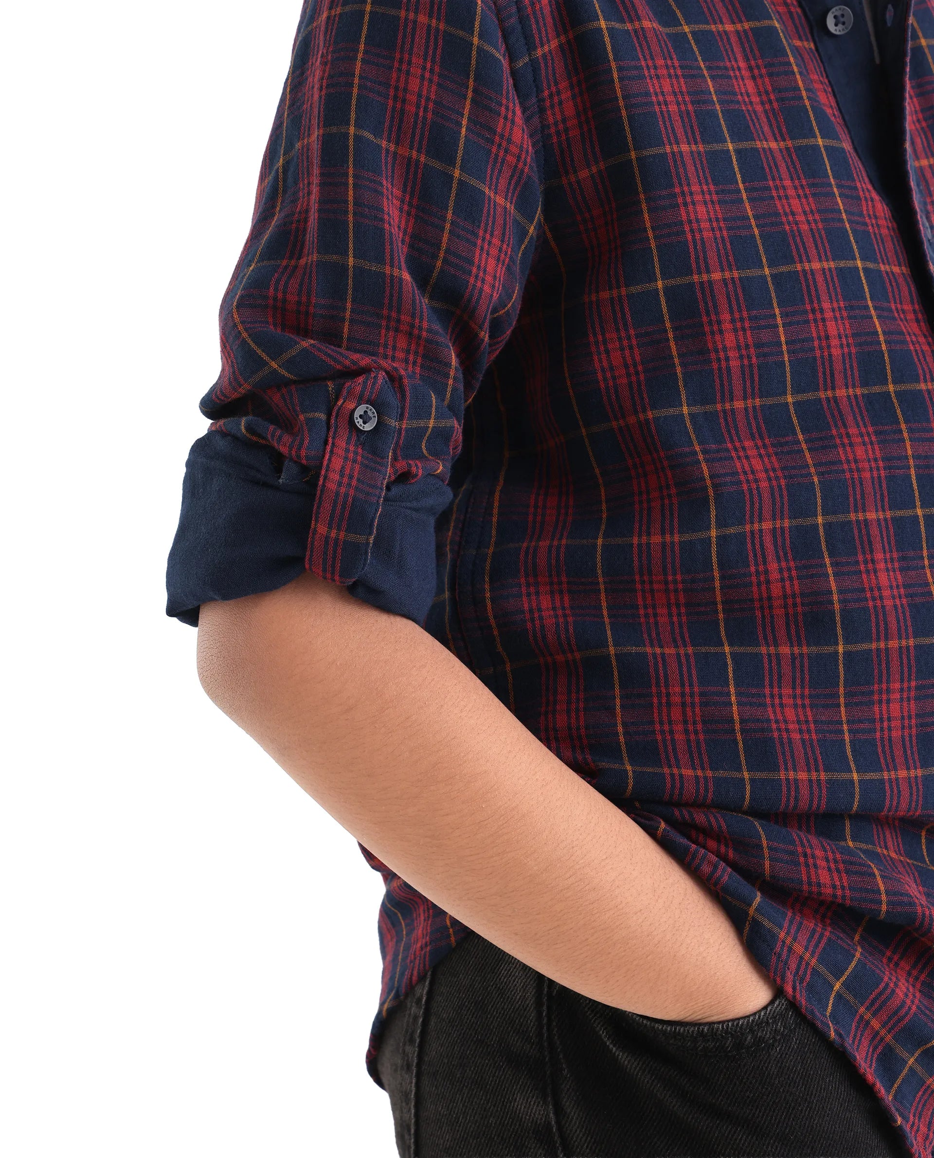 Rare Ones Kids Rava Navy Cotton Checked Button Closure Regular Fit Shirt