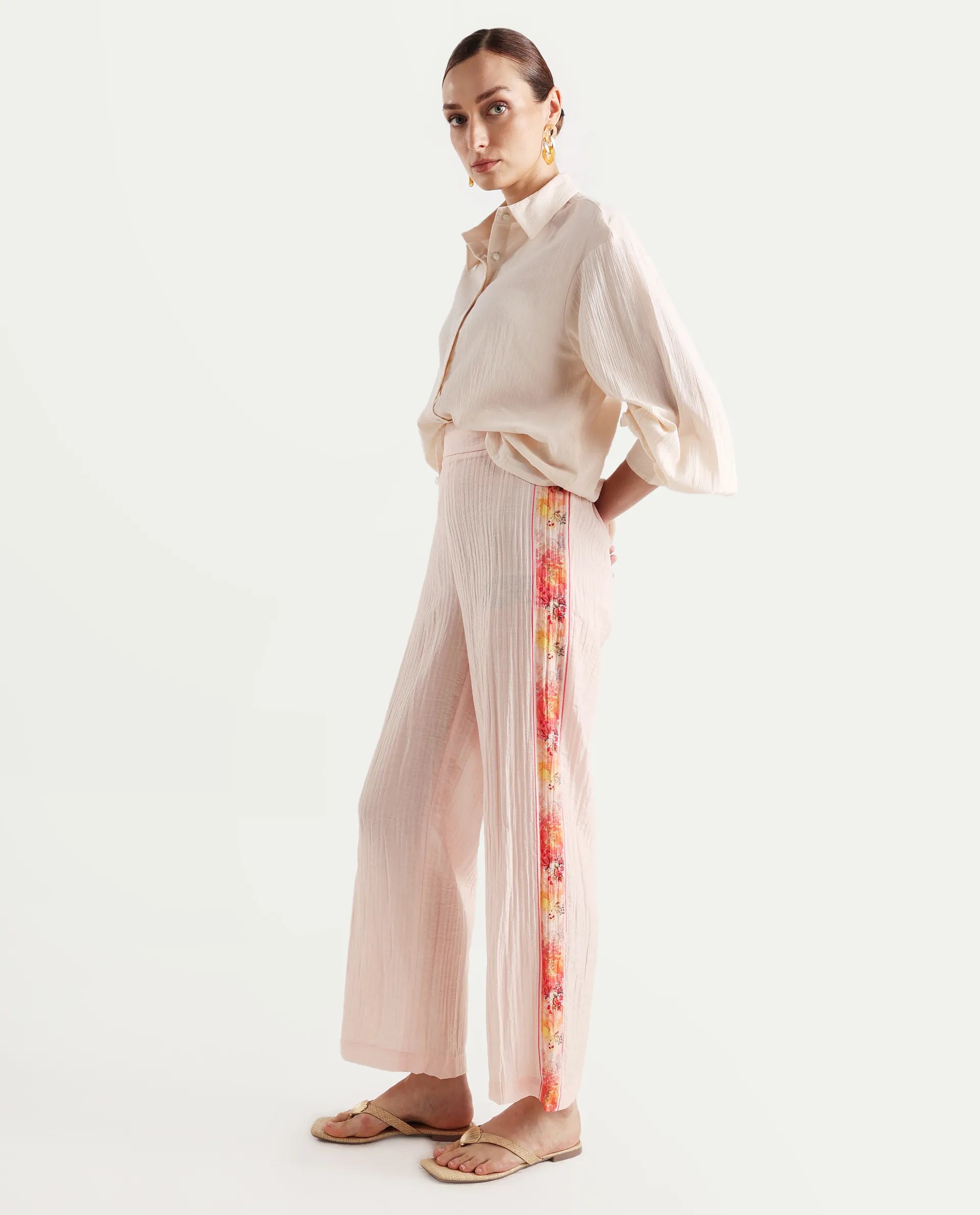 Rareism Women's Ravenna Multi Nylon Blend Floral Print Ankle Length Tapered Trouser