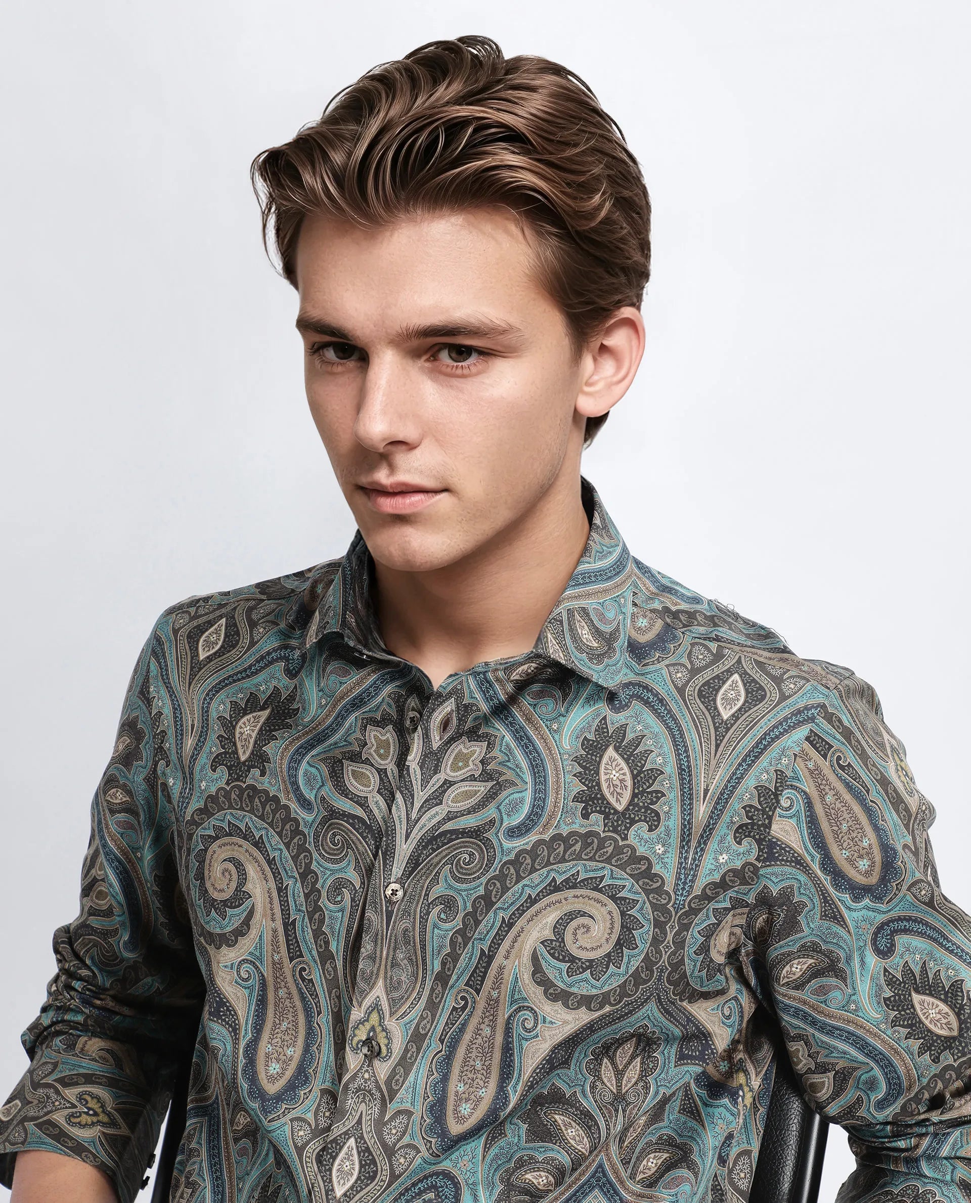 Rare Rabbit Men's Raves Green Cotton Paisley Print Regular Fit Full Sleeve Collared Shirt