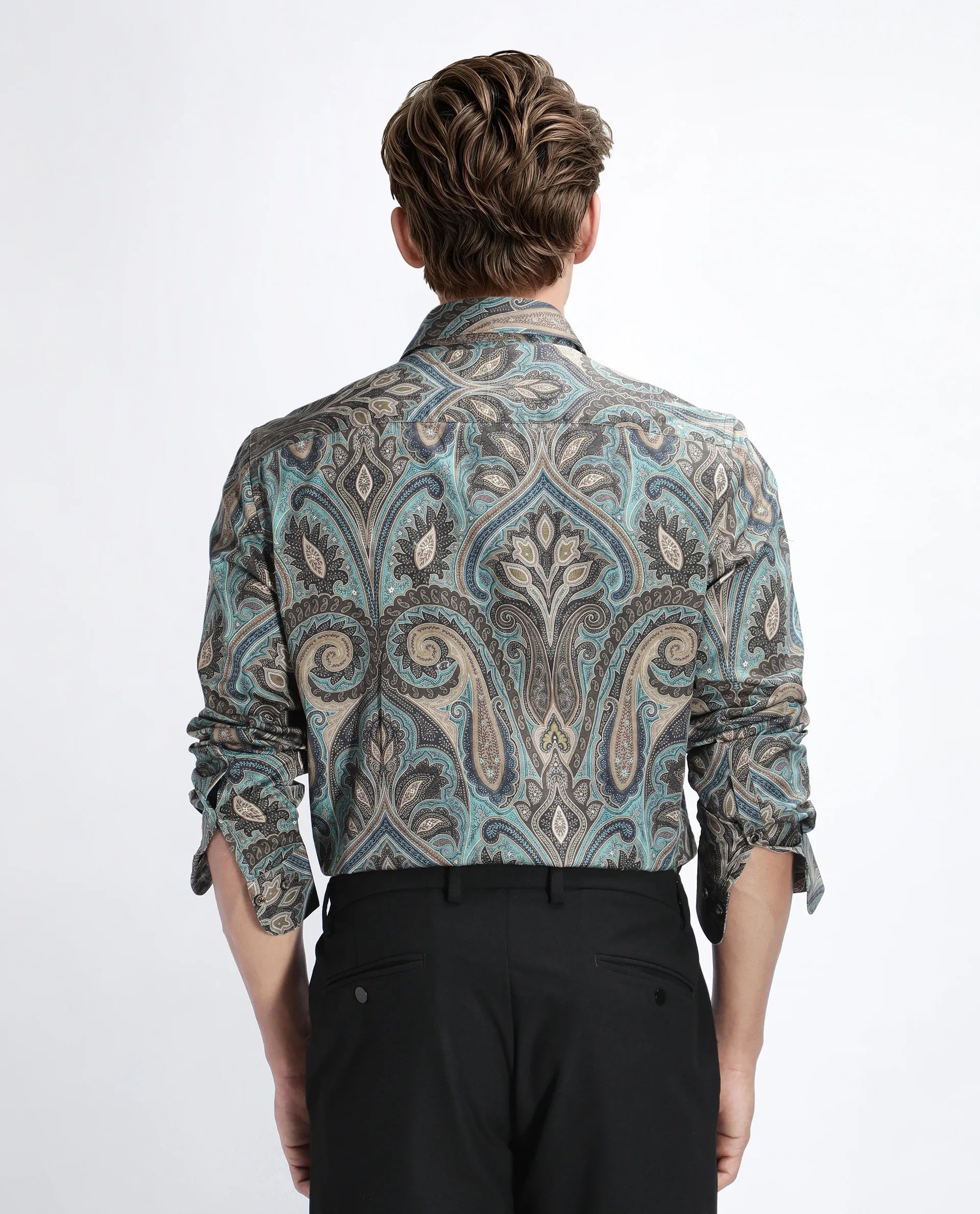 Rare Rabbit Men's Raves Green Cotton Paisley Print Regular Fit Full Sleeve Collared Shirt