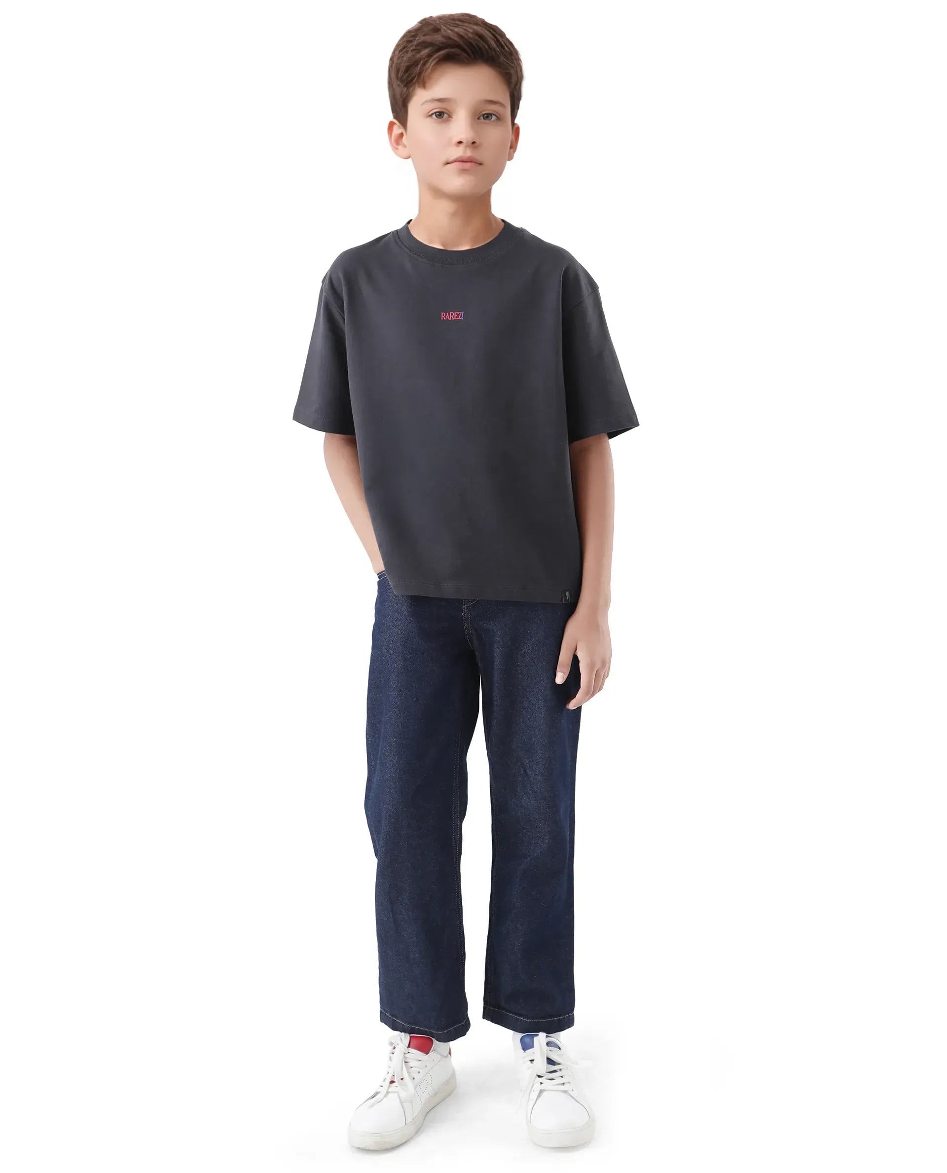 Rare Ones Kids Raw Navy Cotton Plain Button And Zip Closure Regular Fit Jeans