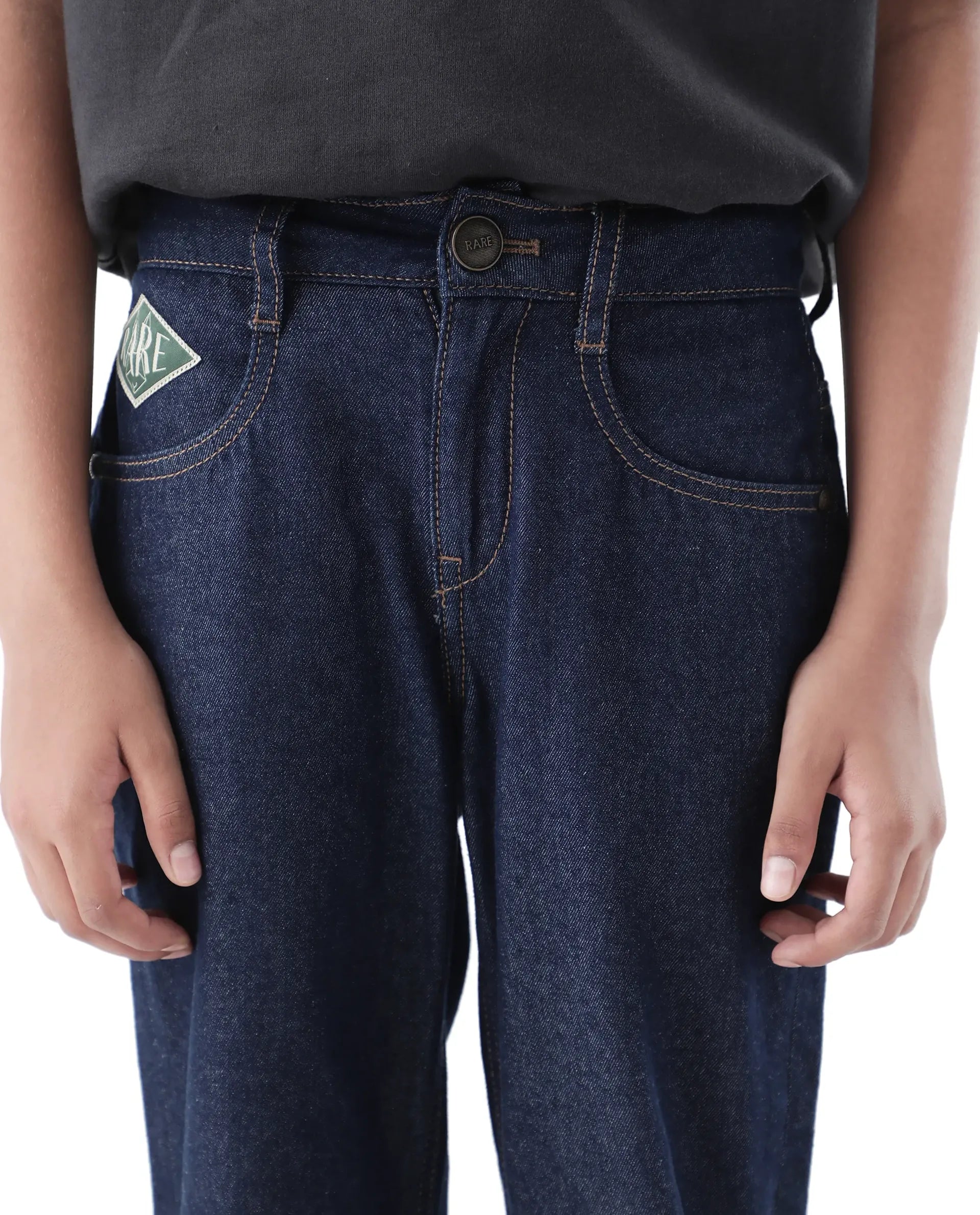 Rare Ones Kids Raw Navy Cotton Plain Button And Zip Closure Regular Fit Jeans