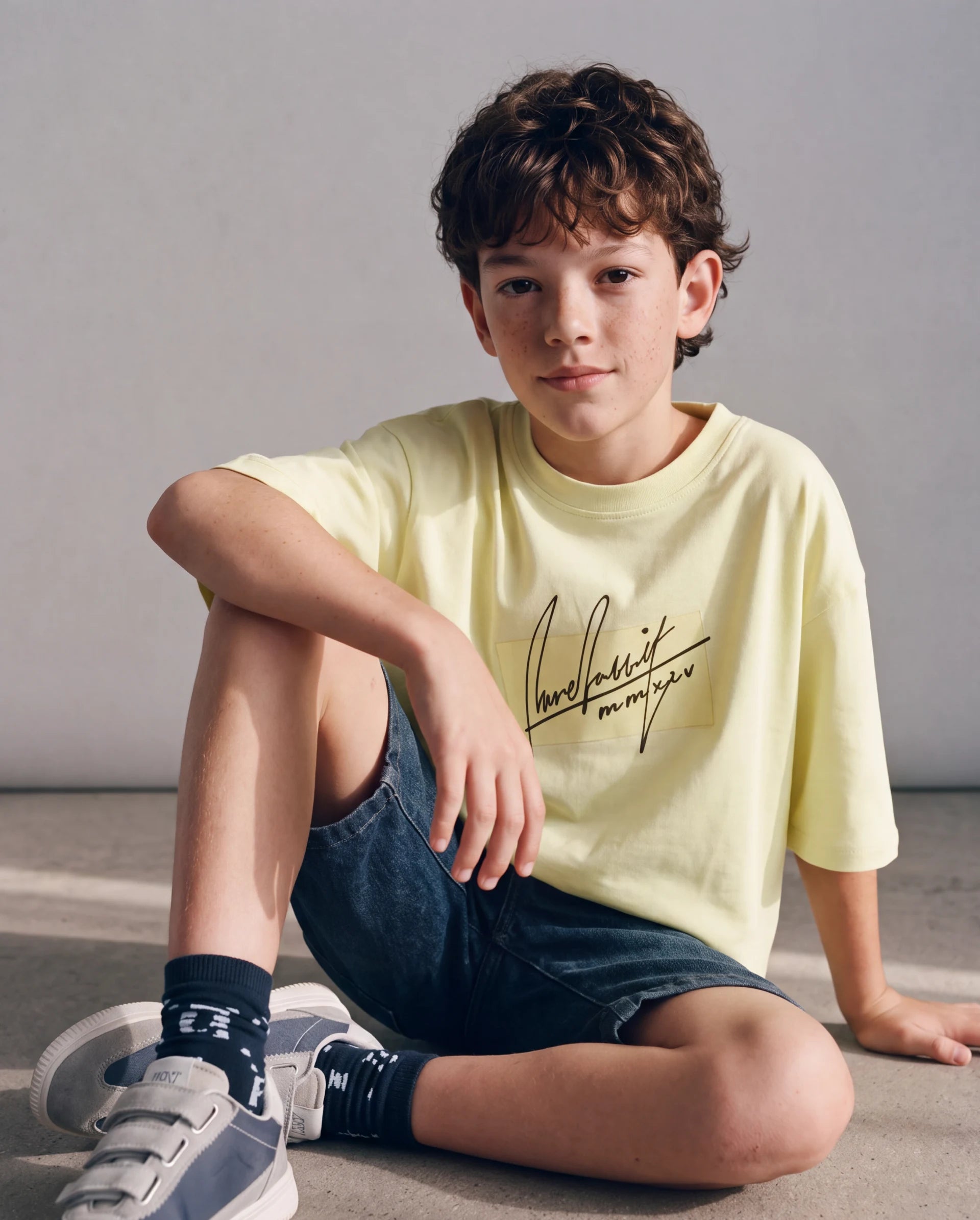 Rare Ones Kids Raydo-K Light Yellow Cotton Fabric Pull-On Closure Oversized Fit T-Shirt