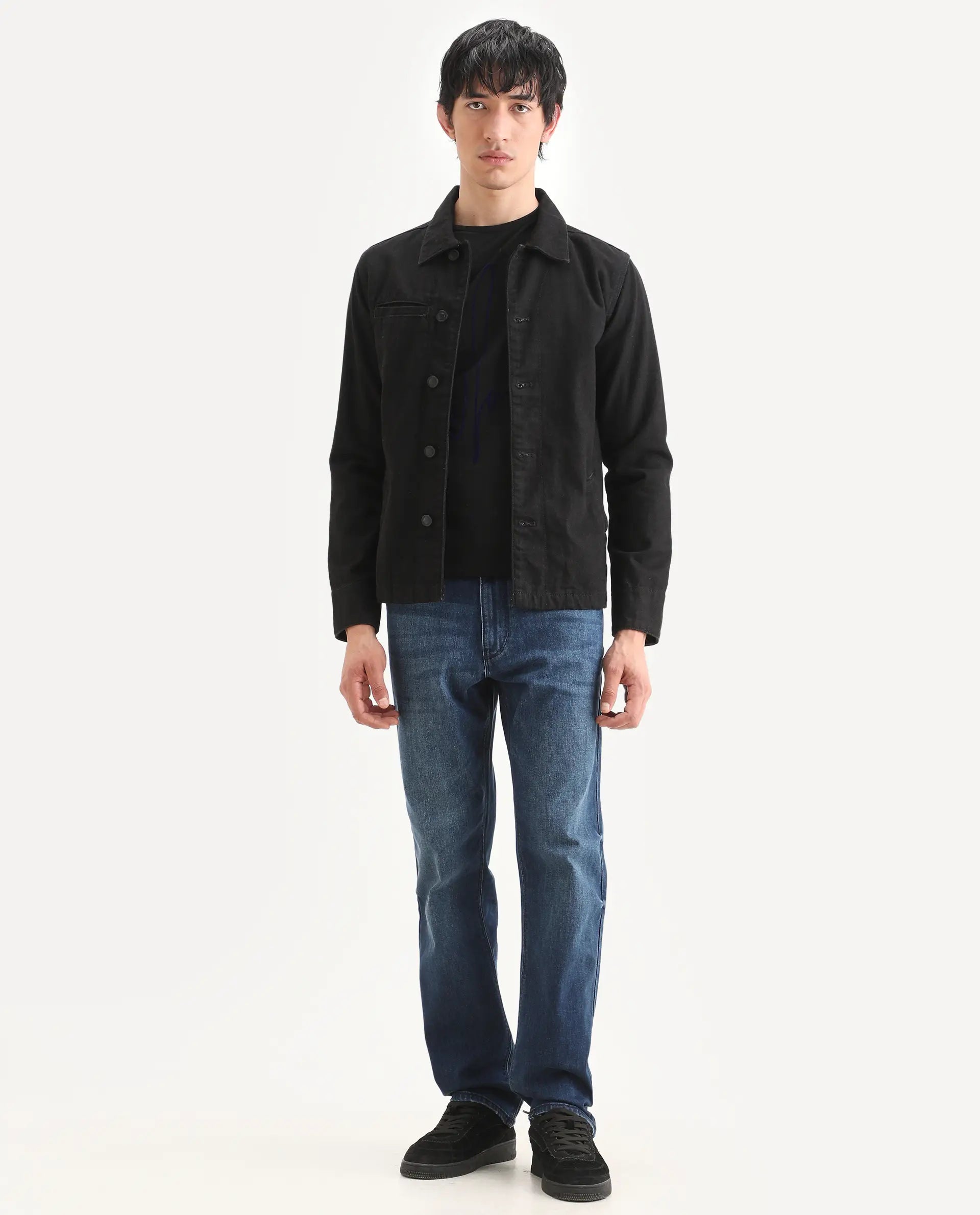 Rare Rabbit Men's Rayl Dark Blue Cotton Blend Fabric Morris Regular Fit Plain Jeans