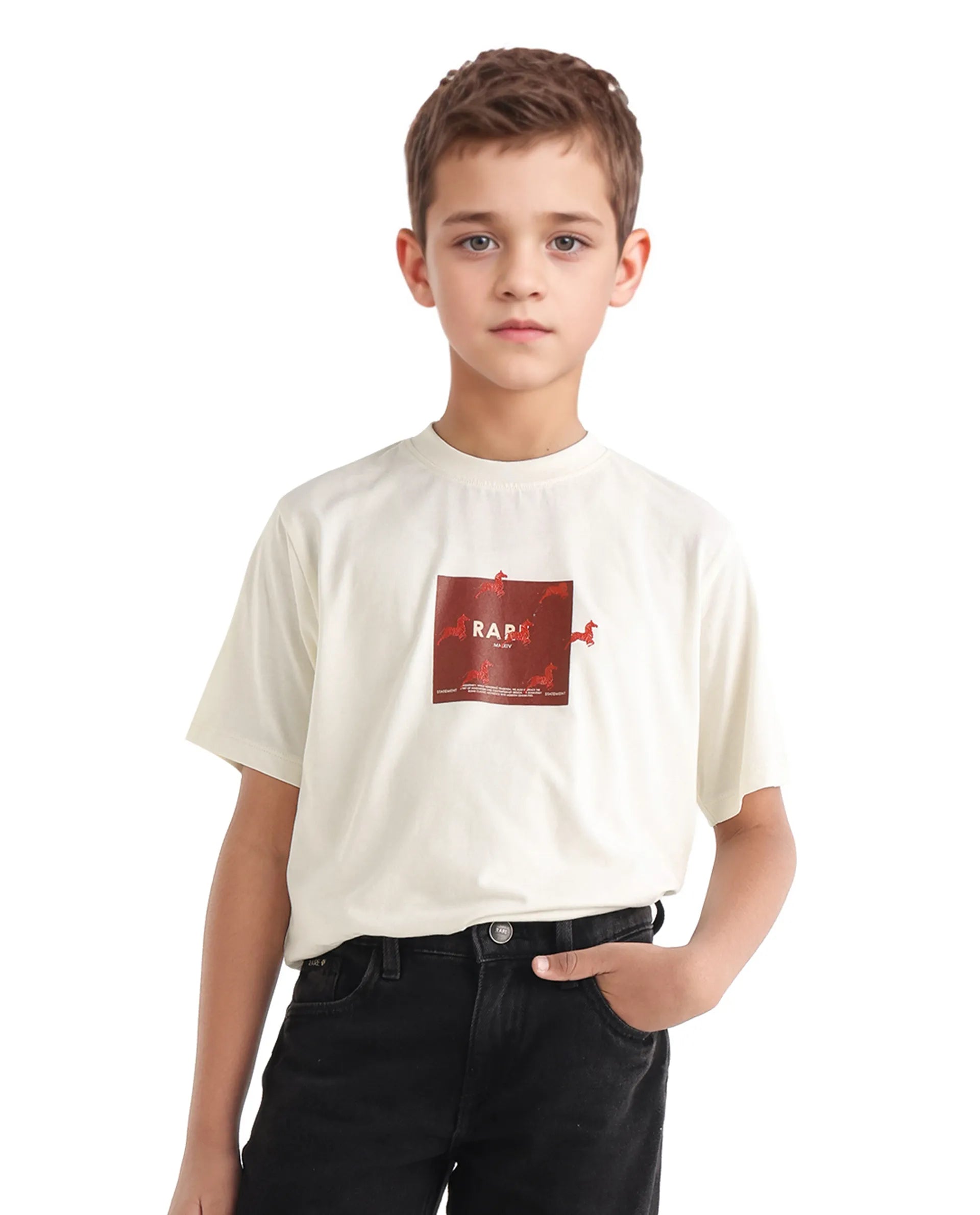 Rare Ones Kids Raze-K Off White Cotton Jelly Print Regular Fit T-Shirt
