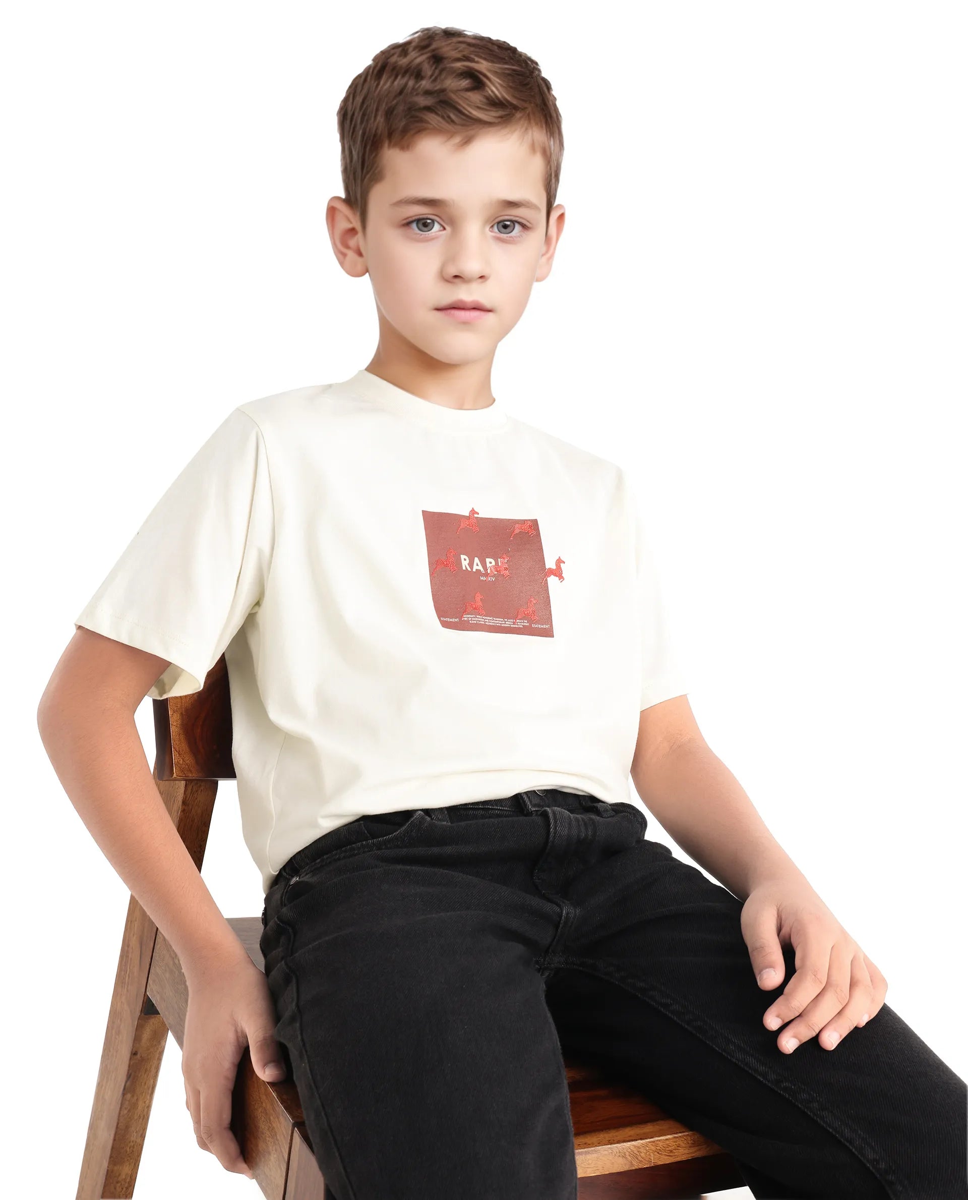 Rare Ones Kids Raze-K Off White Cotton Jelly Print Regular Fit T-Shirt