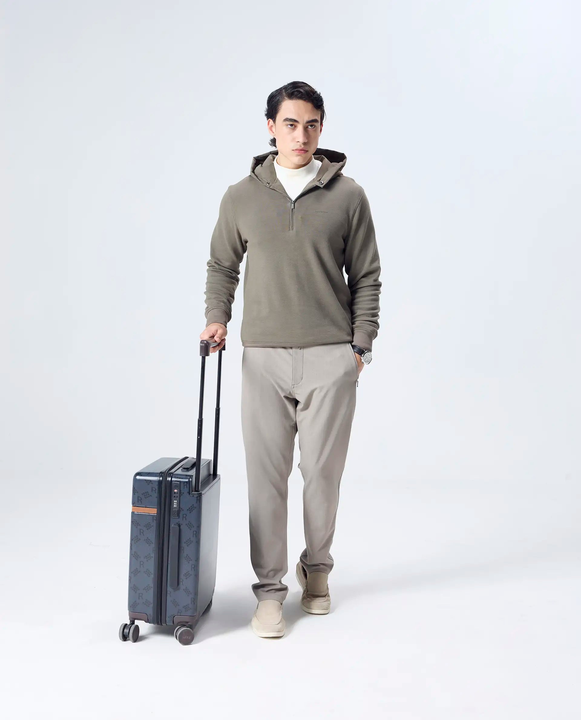 Rare Rabbit Men's Move-25 Beige Polyester Blend Plain Regular Fit Trouser