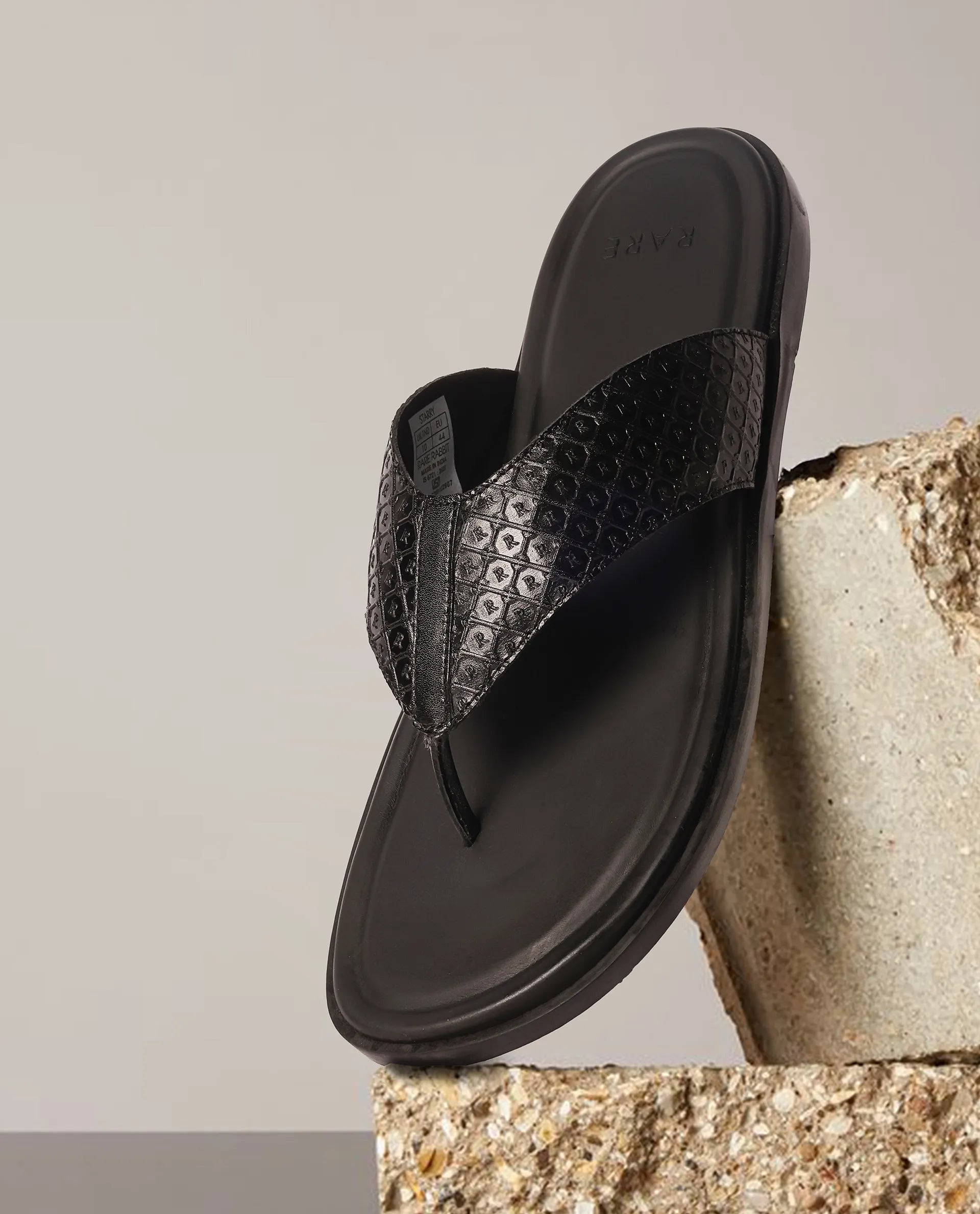 Rare Rabbit Men's Starry Black Slip-On Closure Sandal