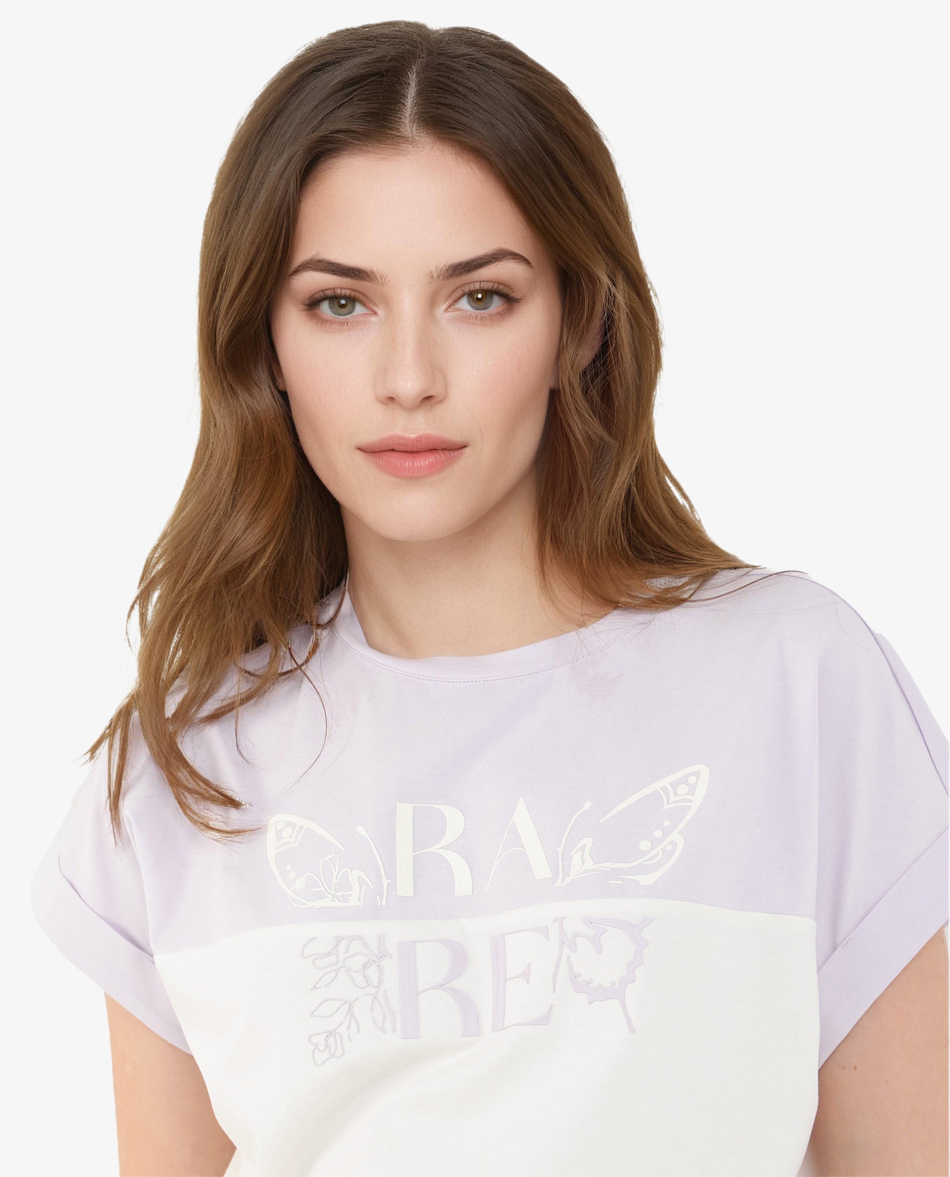 Rareism Women Regardo Off White Cotton Elastane Fabric Boxy Fit Crew Neck T-Shirt