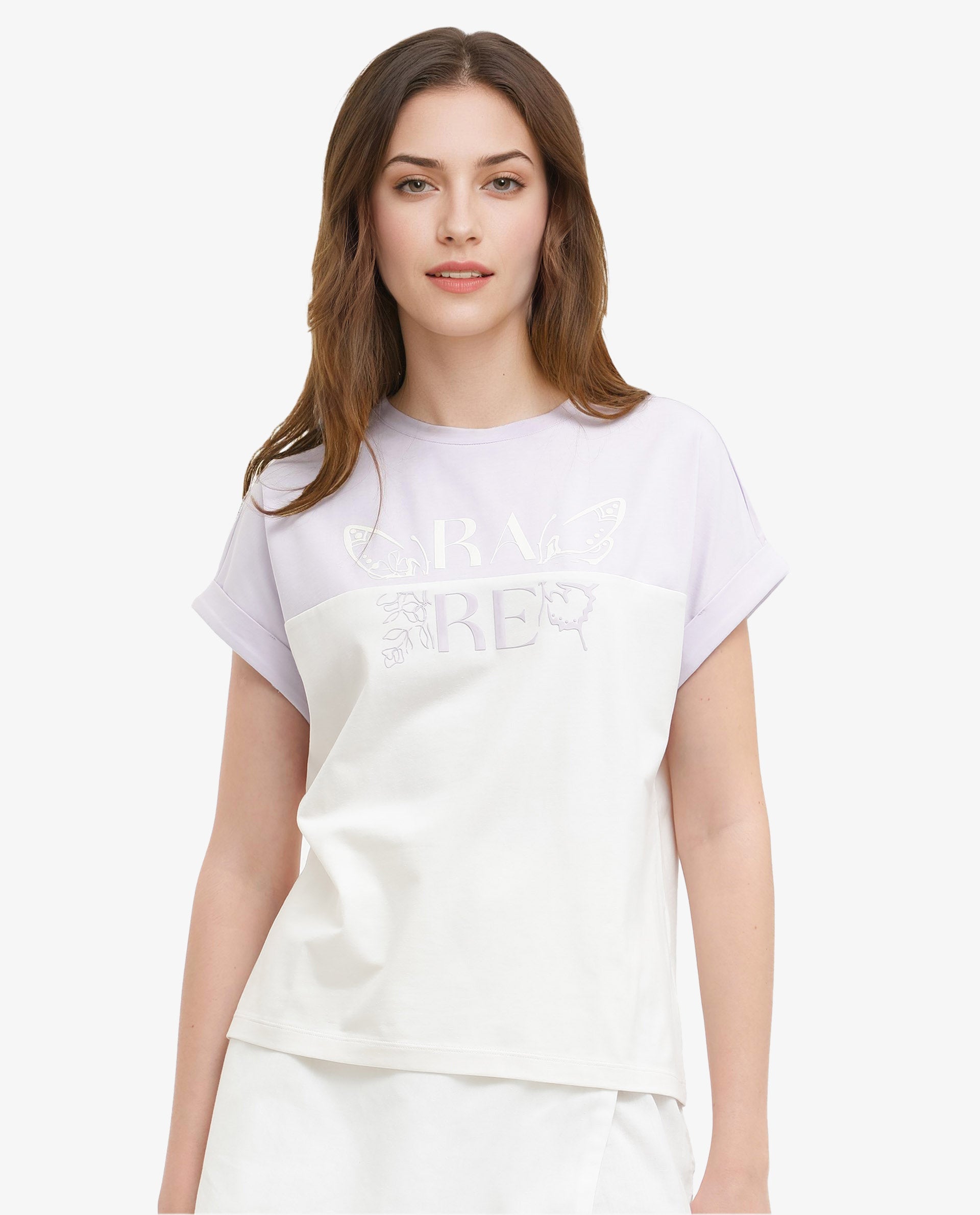 Rareism Women Regardo Off White Cotton Elastane Fabric Boxy Fit Crew Neck T-Shirt