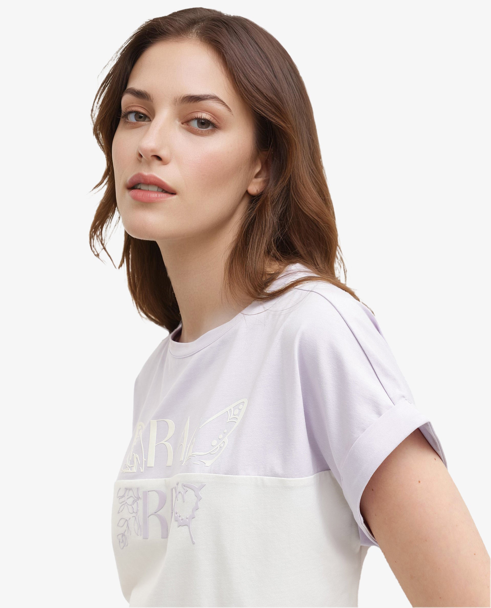 Rareism Women Regardo Off White Cotton Elastane Fabric Boxy Fit Crew Neck T-Shirt