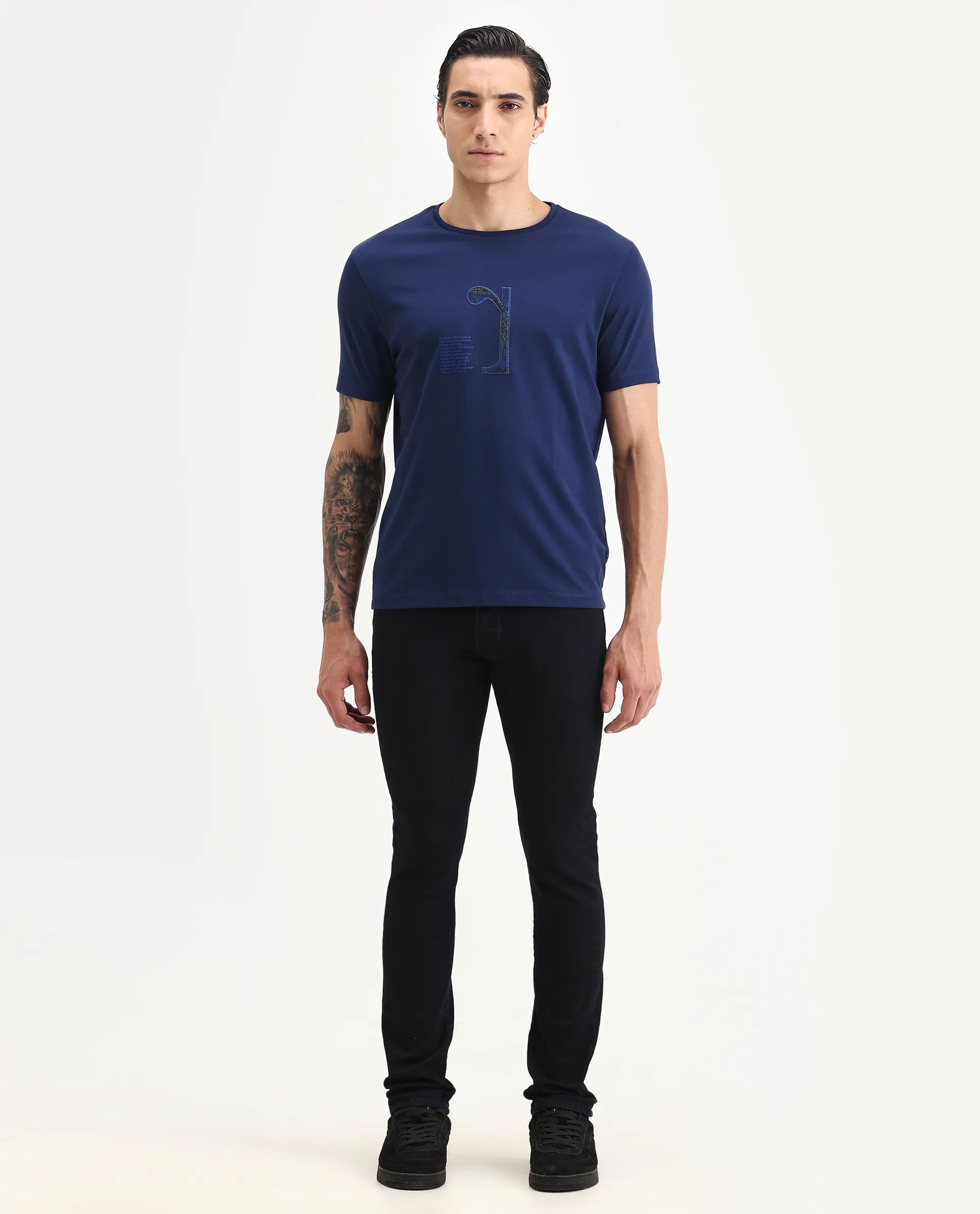 Rare Rabbit Men's Reid Dark Blue Cotton Blend Plain Hawk Slim Fit Jeans