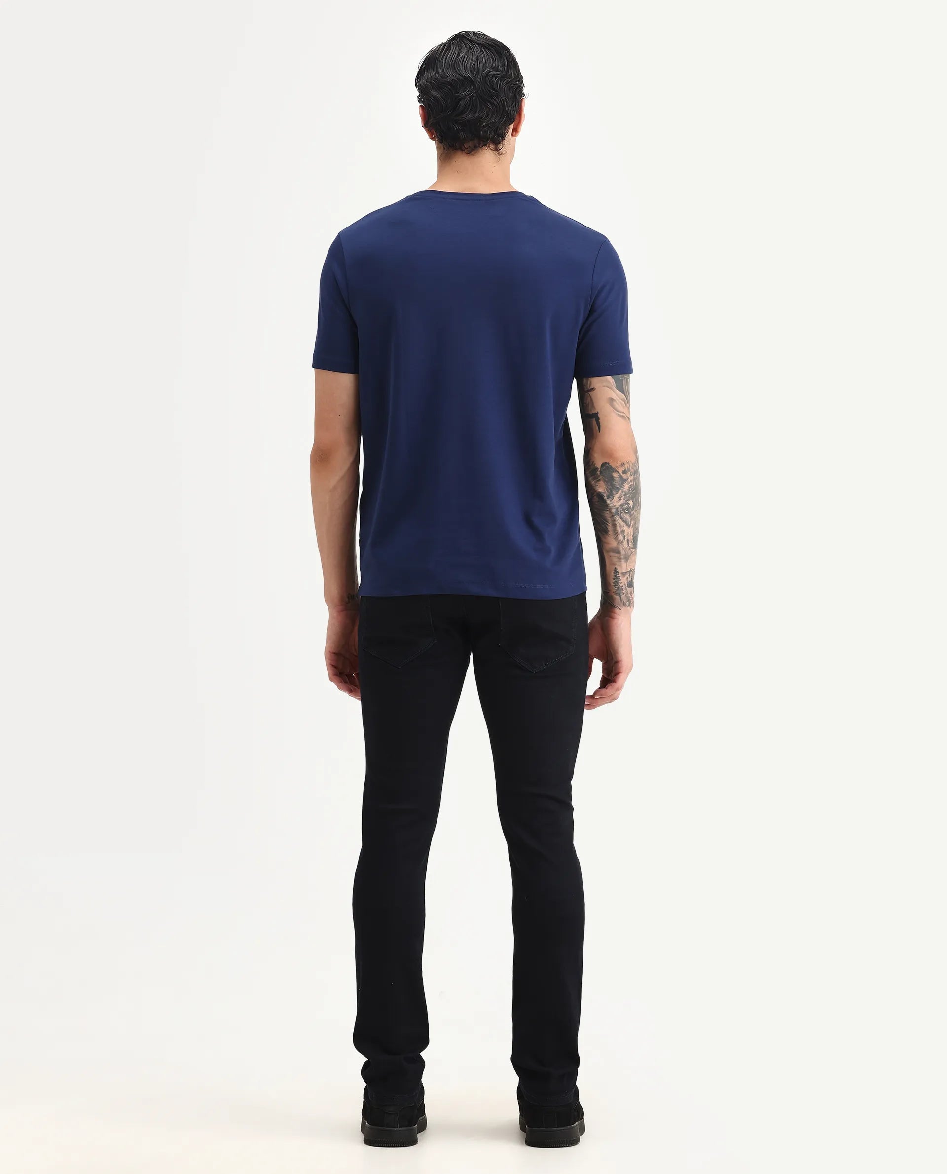 Rare Rabbit Men's Reid Dark Blue Cotton Blend Plain Hawk Slim Fit Jeans