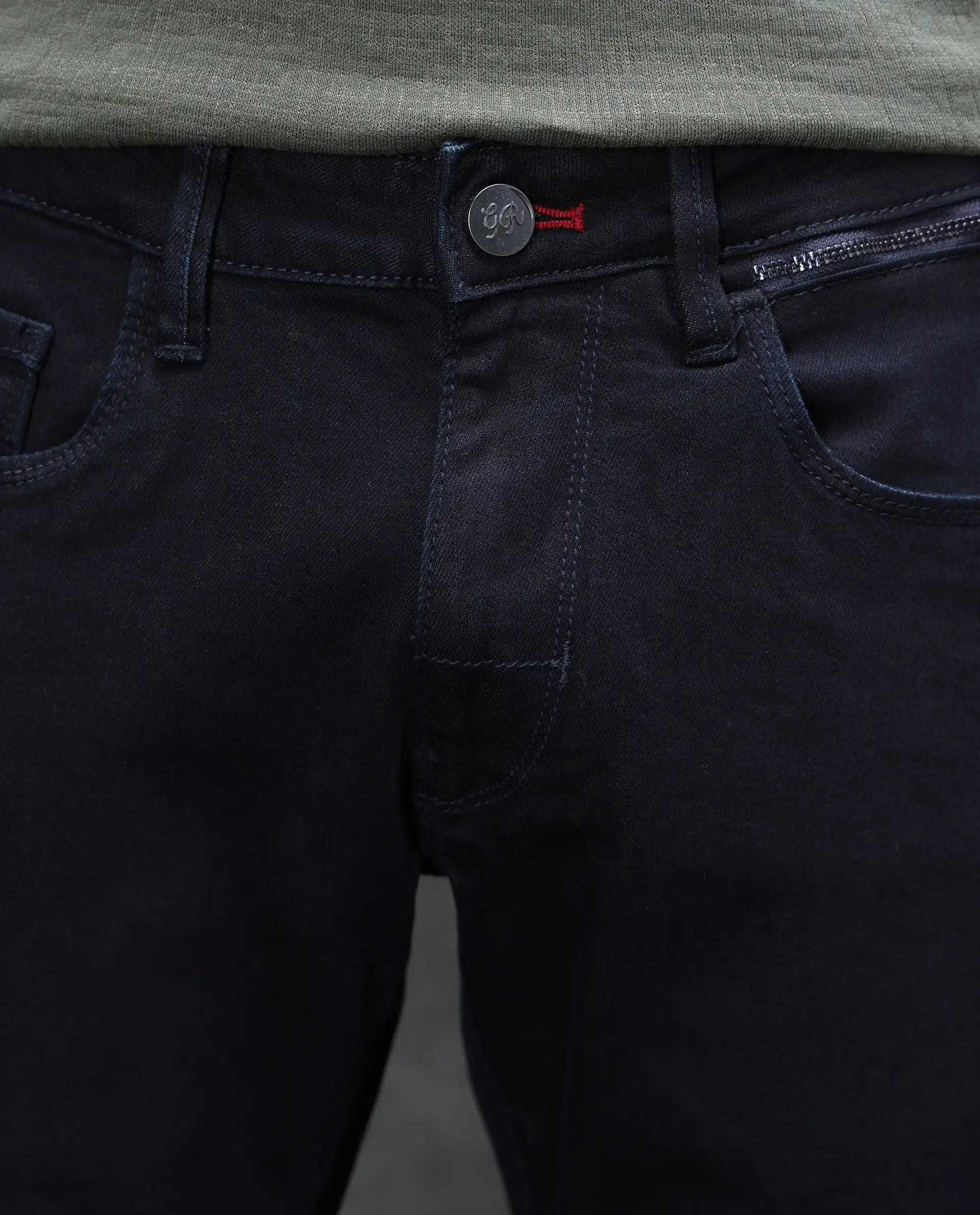 Rare Rabbit Men's Reid Dark Blue Cotton Blend Fabric Shank And Zip Clo