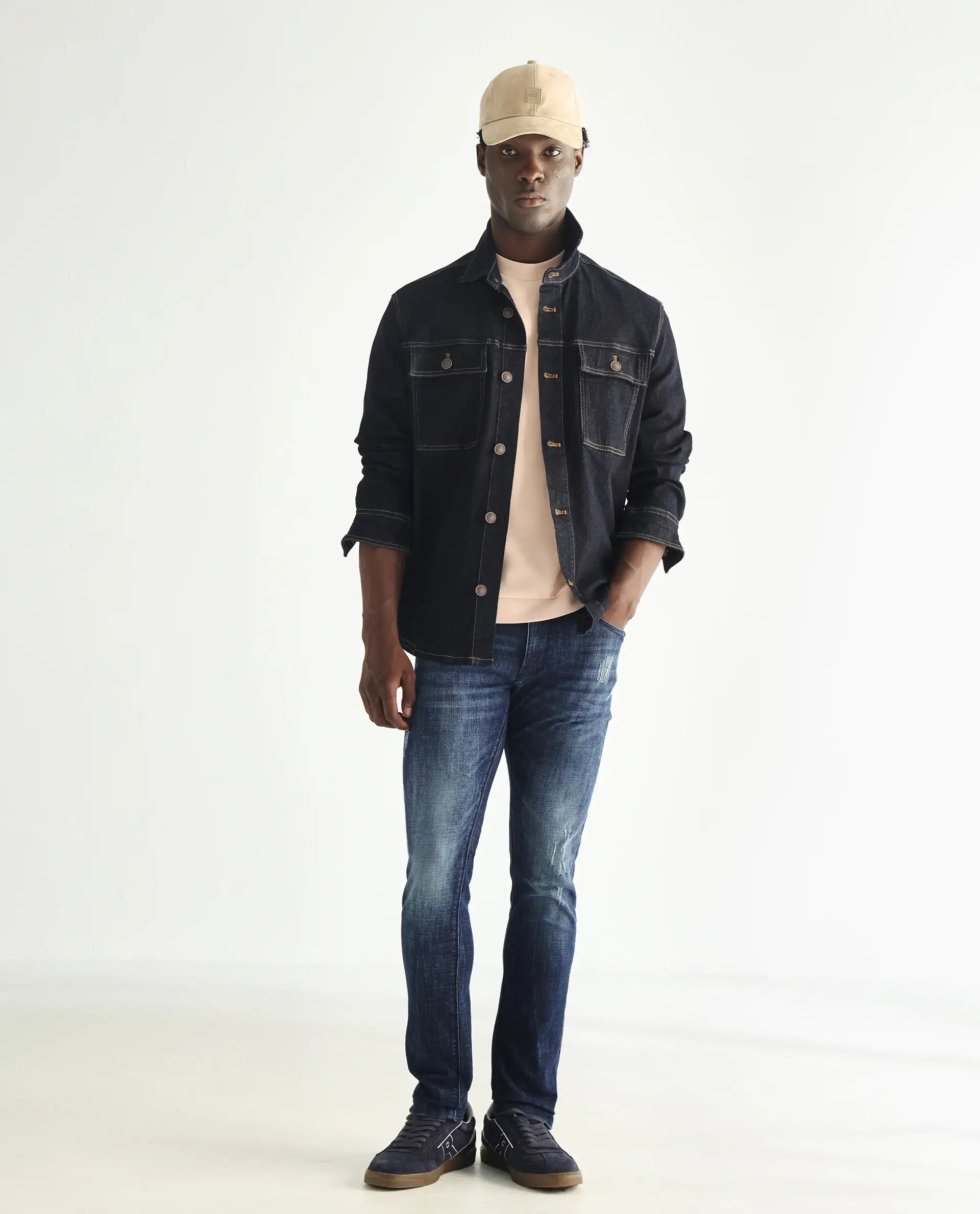 Rare Rabbit Men's Reims Light Blue Cotton Plain Hawk Slim Fit Jeans