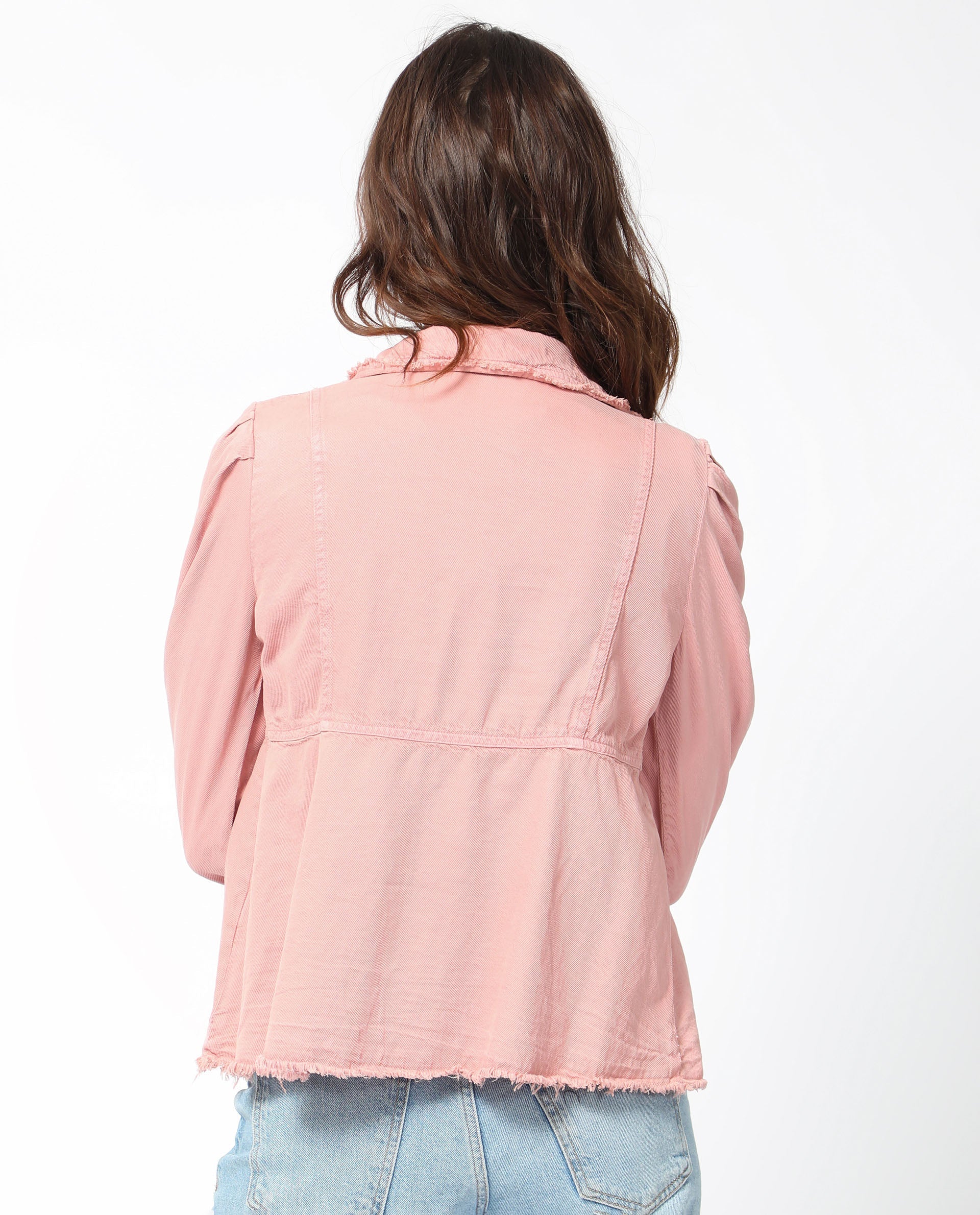 Rareism Women Reism Light Pink Cotton Blend Fabric Full Sleeves Tie-Up Closure Lapel Neck Boxy Fit Plain Shrug