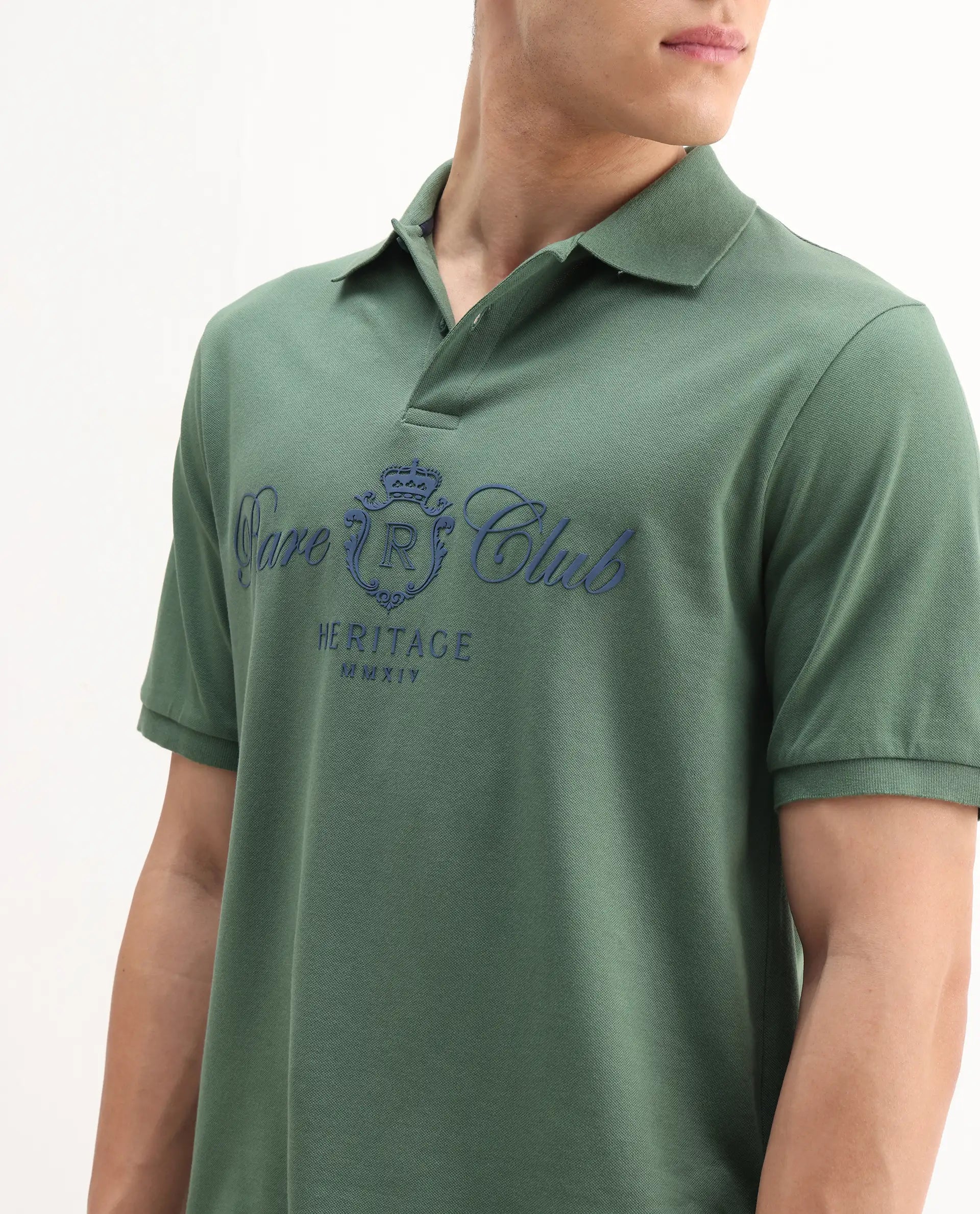 Rare Rabbit Men's Rem Green Cotton Graphic Print Regular Fit Half Sleeve Polo