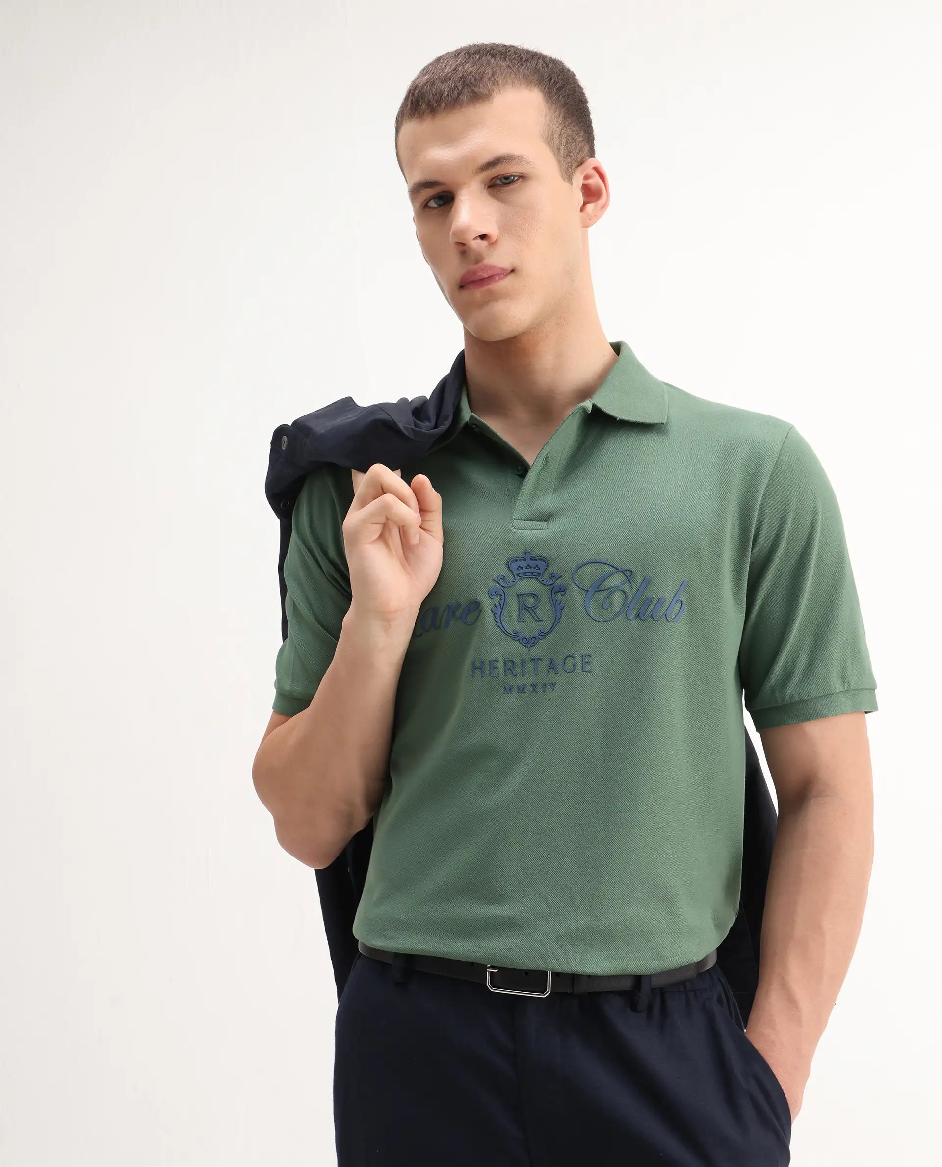 Rare Rabbit Men's Rem Green Cotton Graphic Print Regular Fit Half Sleeve Polo