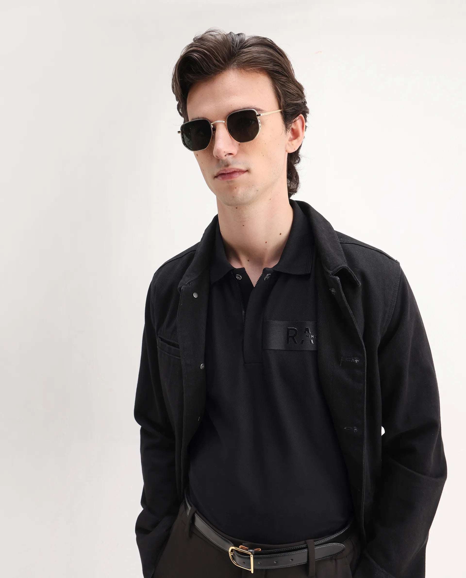 Rare Rabbit Men's Remo Black Cotton Blend Plain Regular Fit Half Sleeve Polo