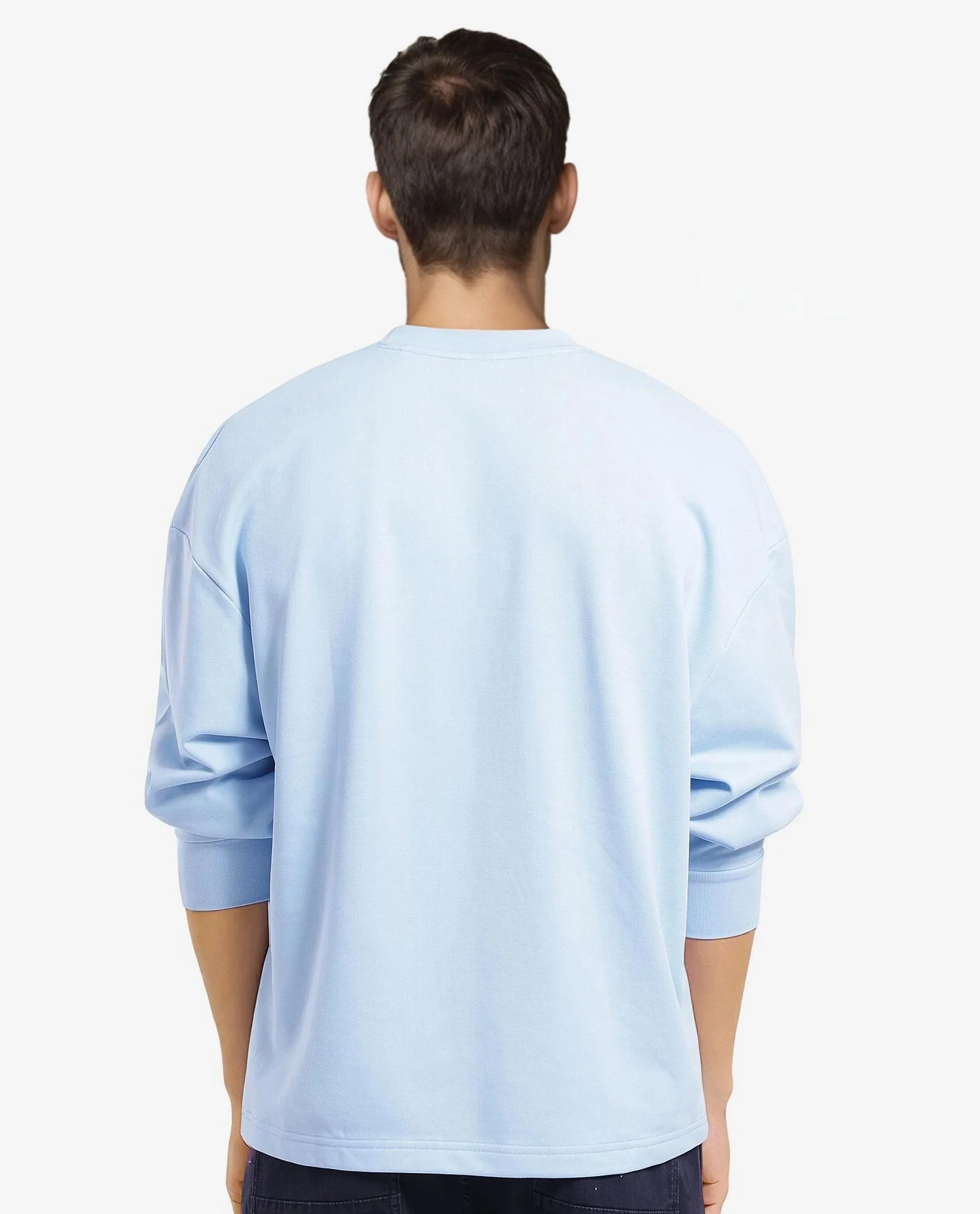 Rare Rabbit Men Remor Light Blue Cotton Polyester Fabric Full Sleeve Crew Neck Regular Fit Printed Sweatshirt